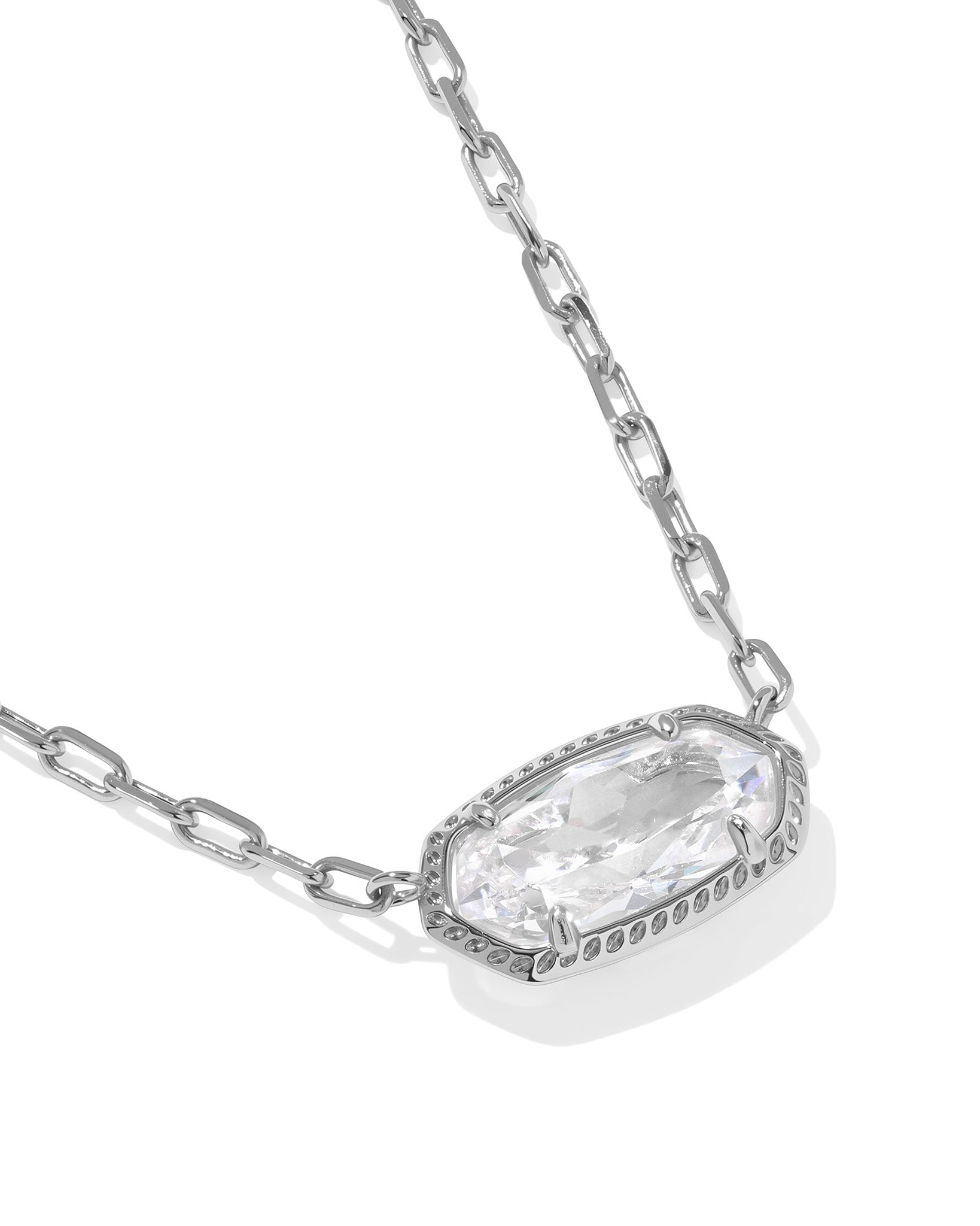 Kendra Scott Elisa Luxe Oval Pendant Necklace in White CZ and Rhodium Plated
