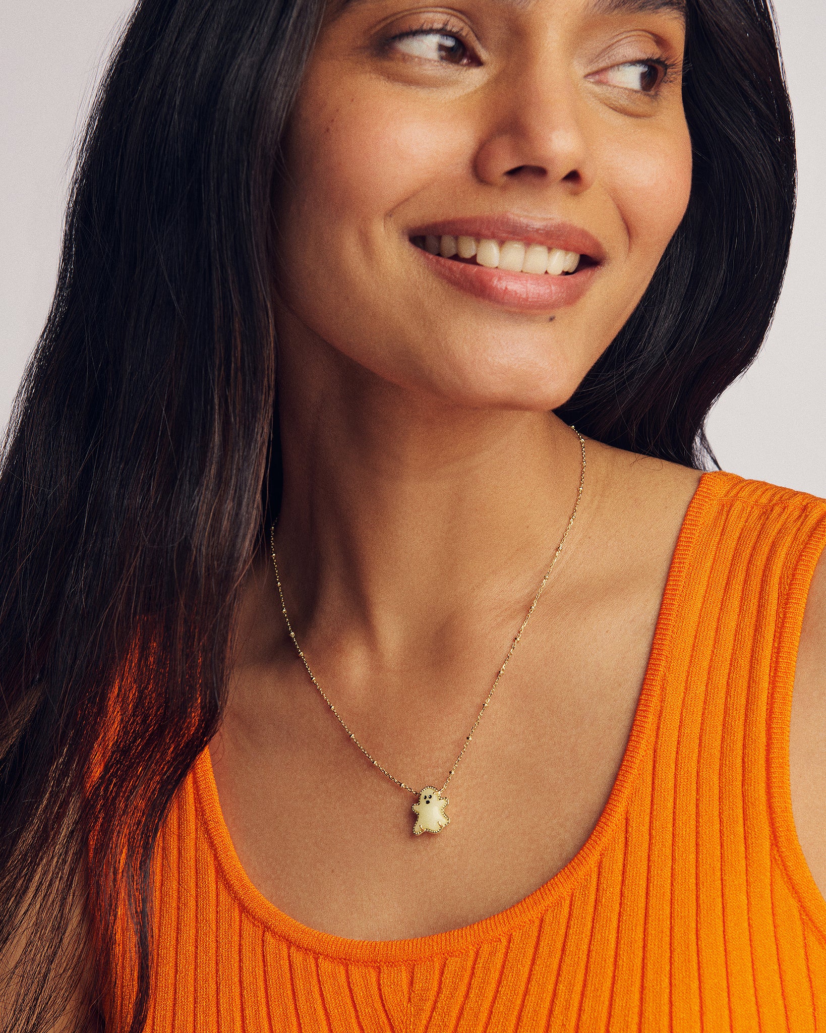 Kendra Scott Ghost Short Pendant Necklace in White Glow in the Dark Glass and Gold