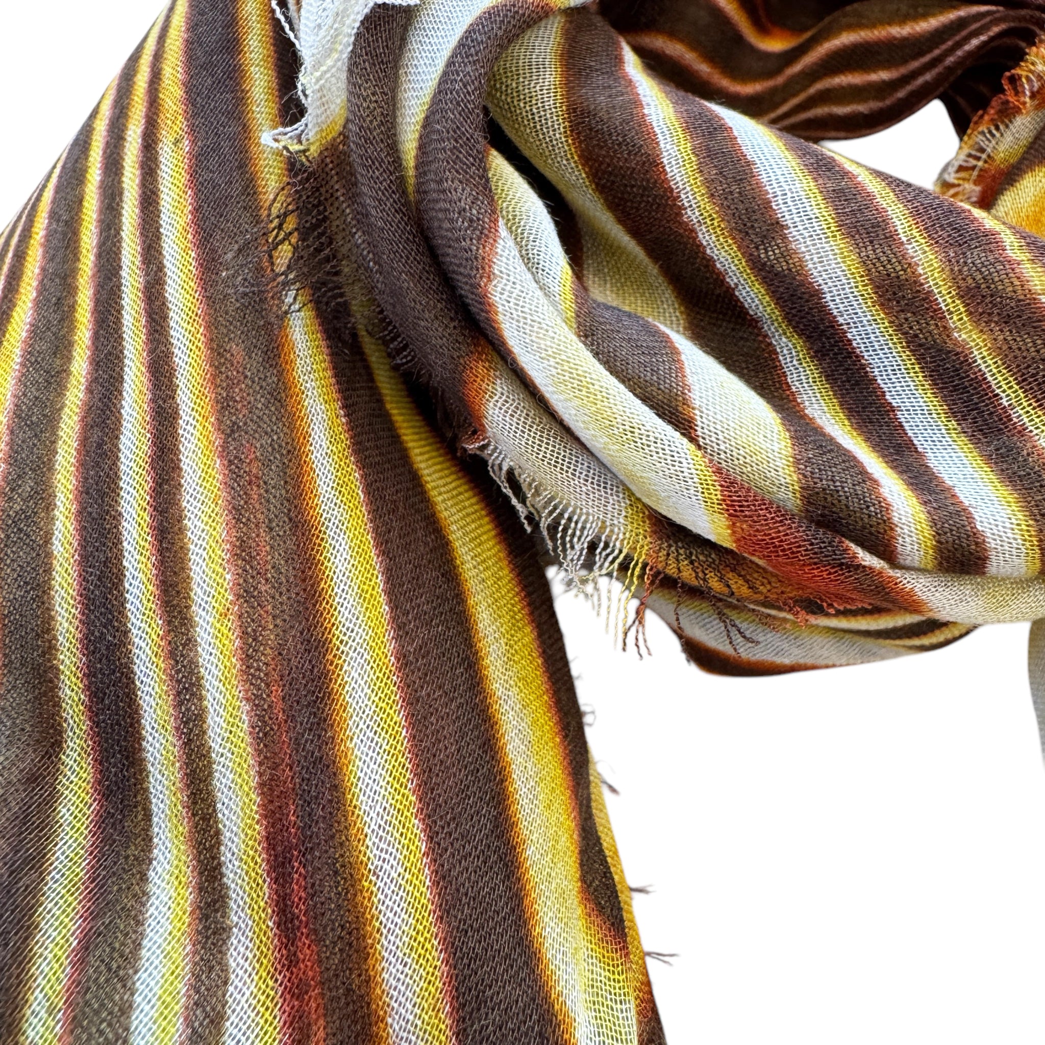 Blue Pacific Animal Safari Silk and Linen Neckerchief Scarf in Yellow Golden Orange Zebra Print