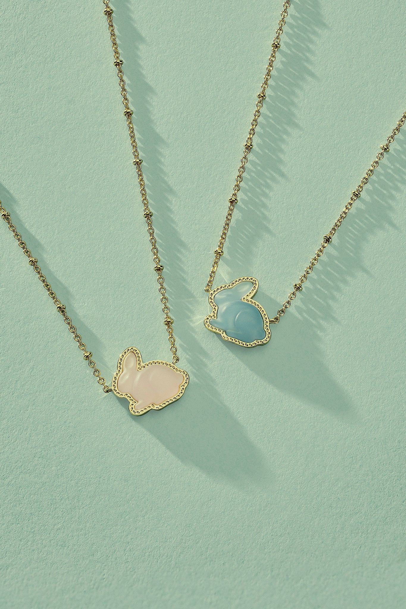 Kendra Scott Bunny Satellite Chain Pendant Necklace in Matte Light Blue Dichroic Glass and Gold Plated