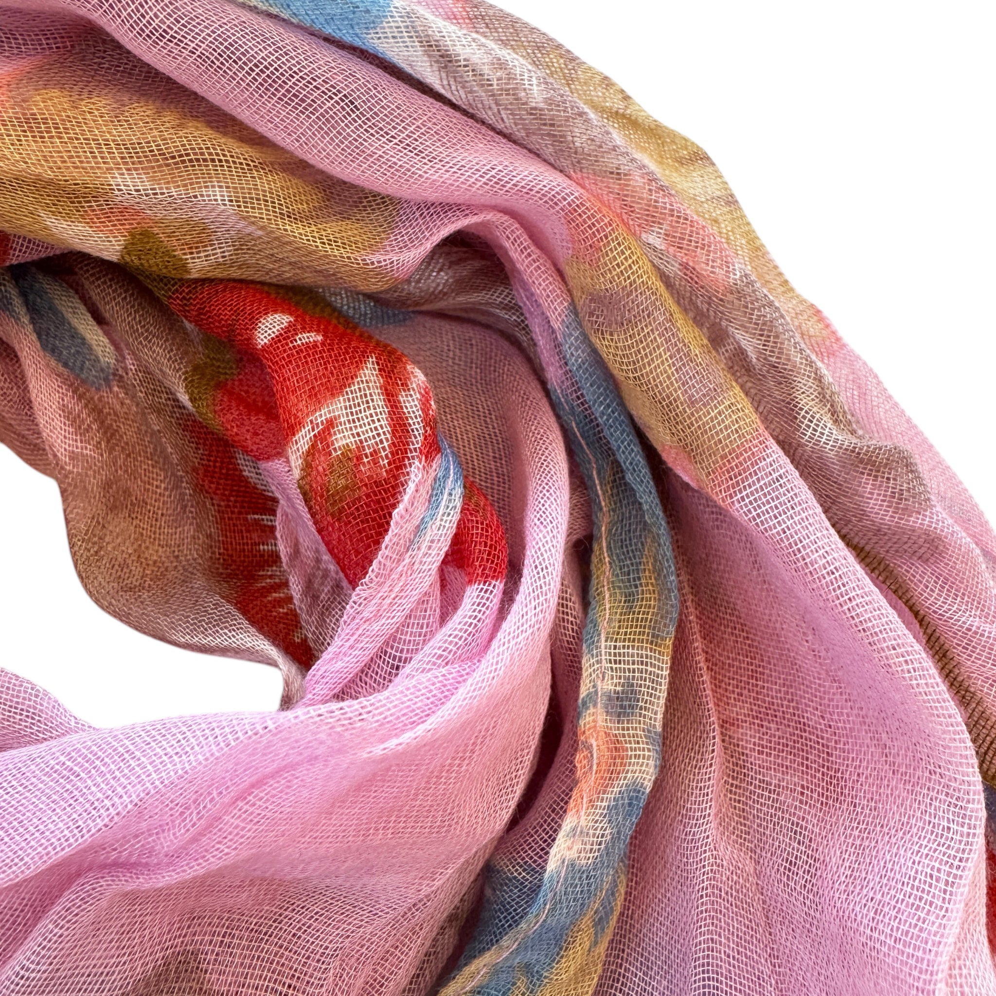 Blue Pacific French Flower Cotton Neckerchief Scarf in Pink Coral