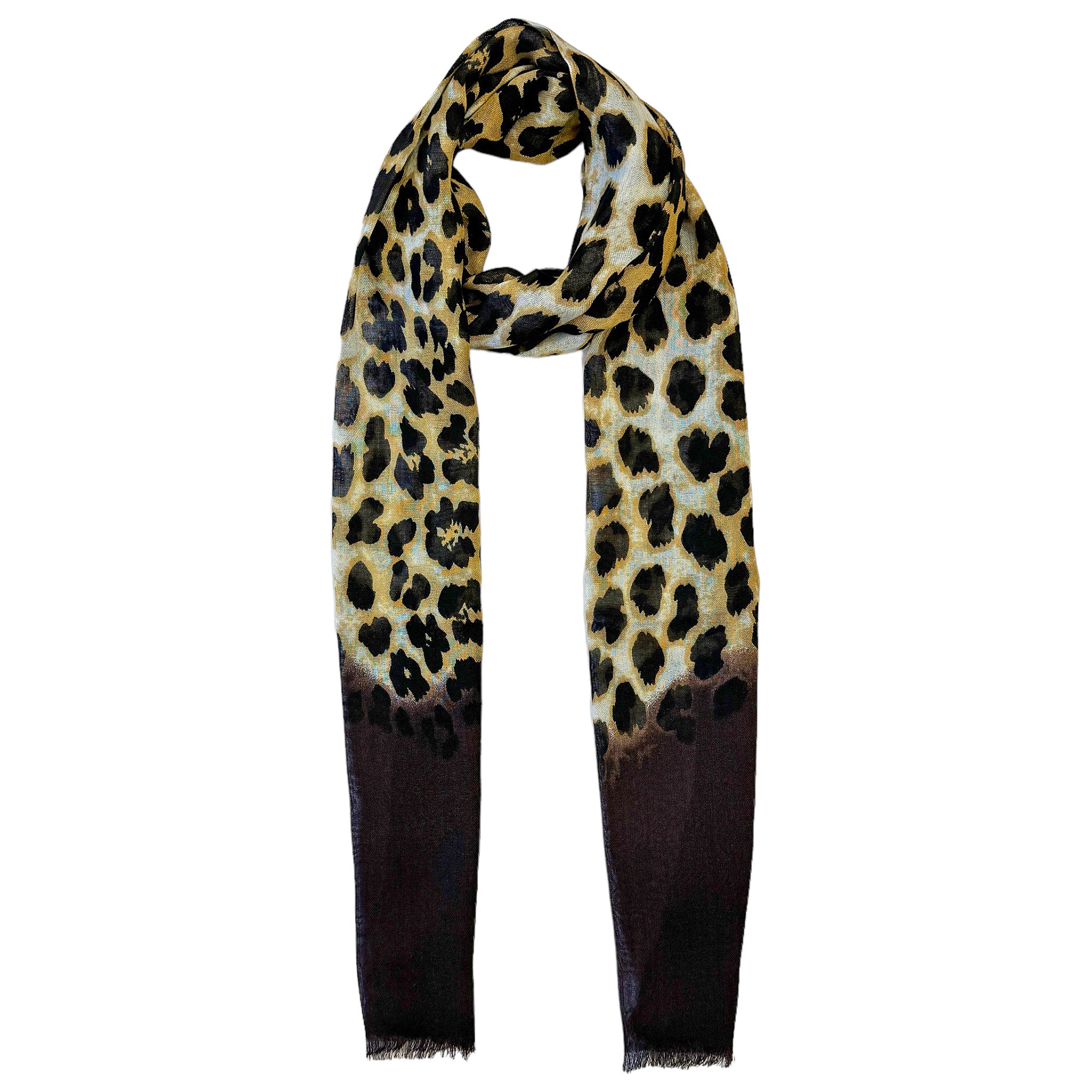 Blue Pacific Animal Print Cashmere Silk Skinny Tube Scarf in Chocolate Brown Tan