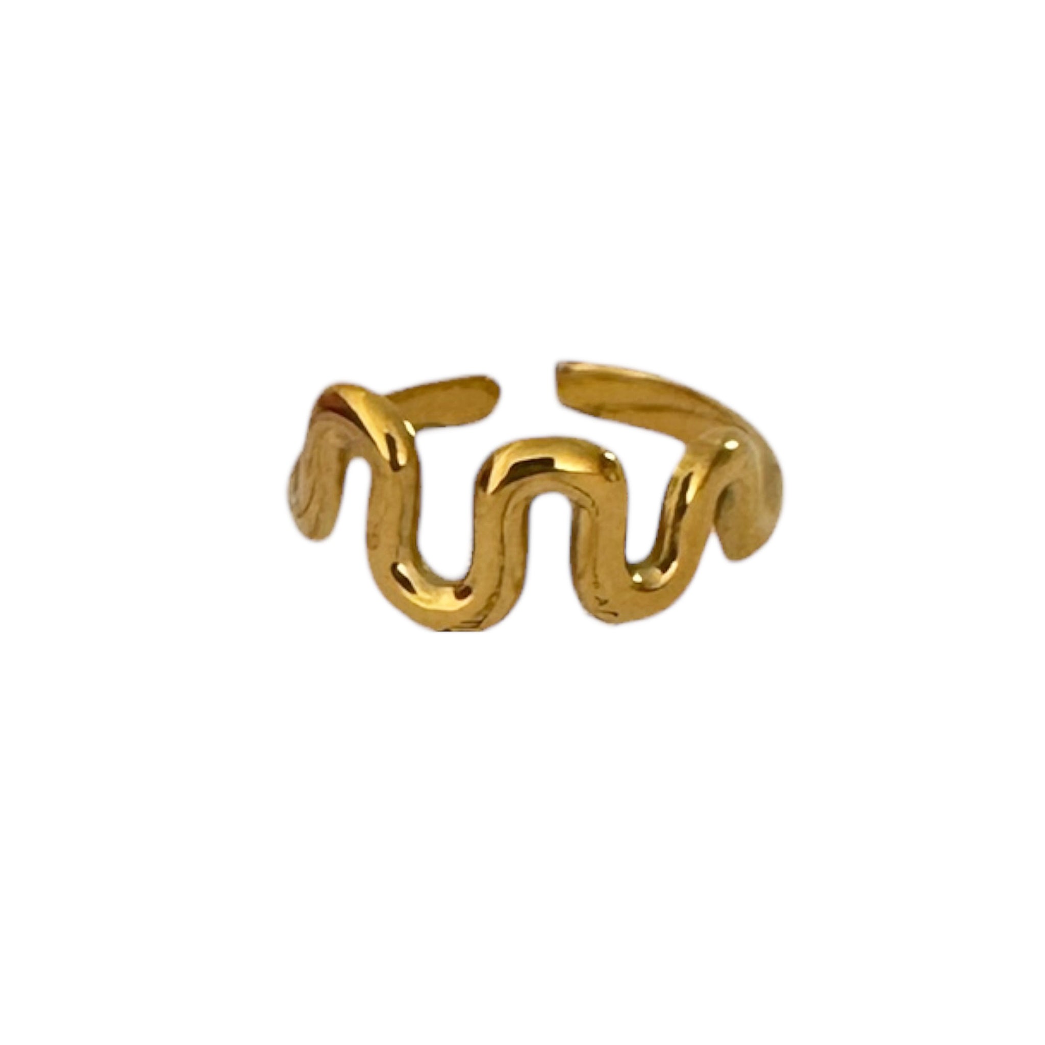 Peter and June Alma Wavy Adjustable Band Ring in Polished 18k Gold Plated