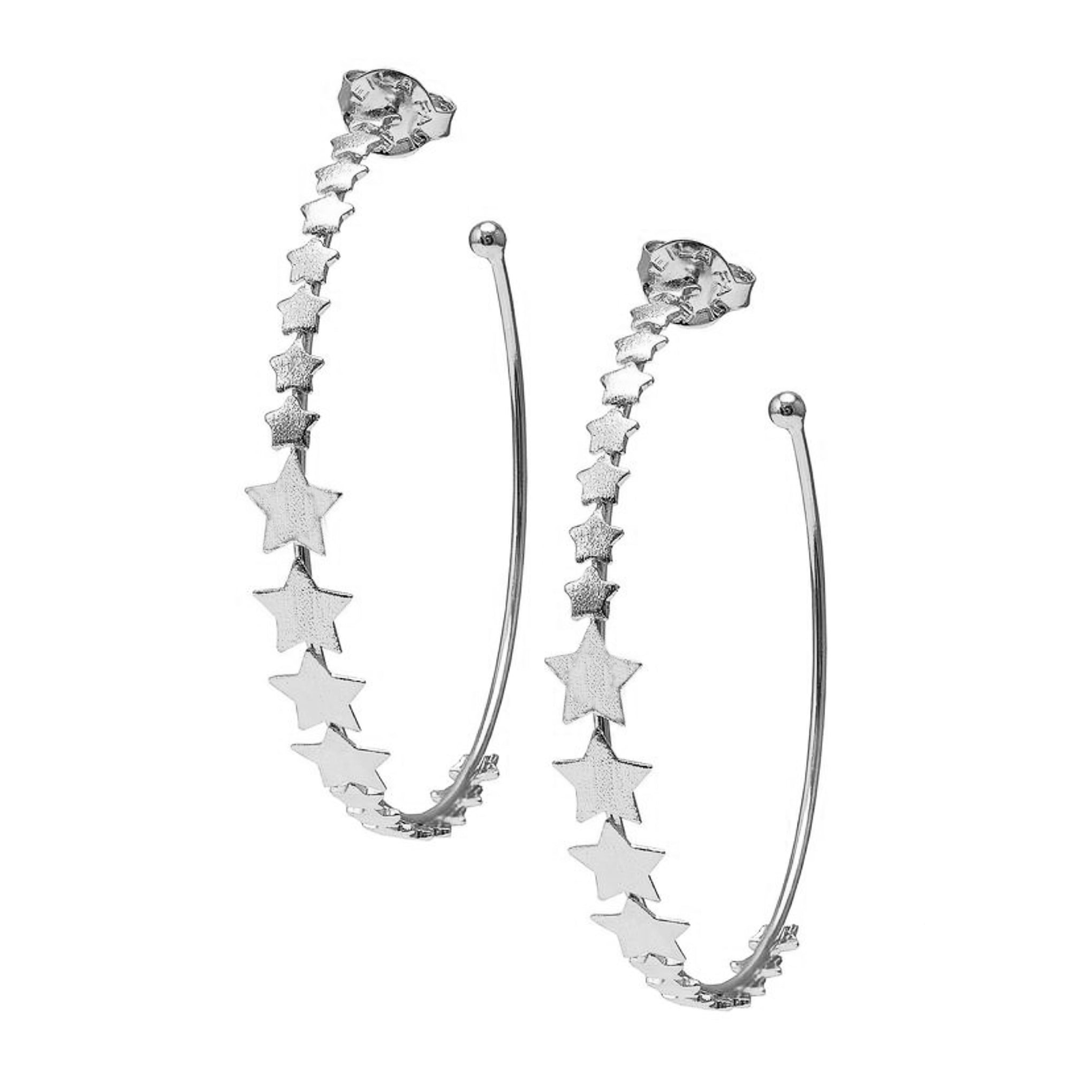 Sheila Fajl Altair Multi Star Hoop Earrings in Brushed Silver Plated
