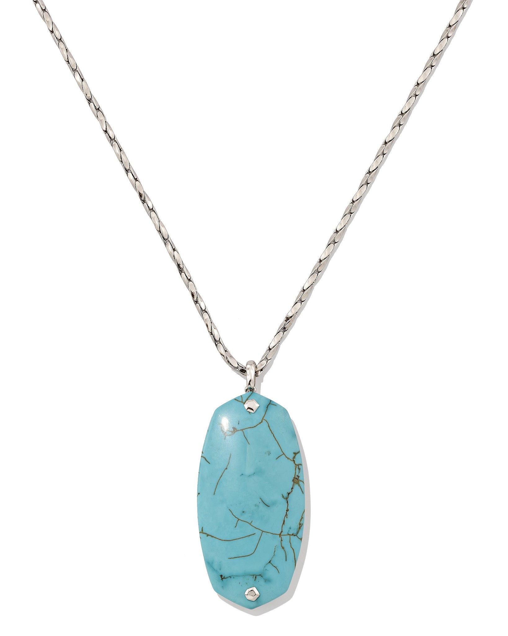 Kendra Scott Danielle Riveted Reversible Long Pendant Necklace in Variegated Turquoise Magnesite and Rhodium