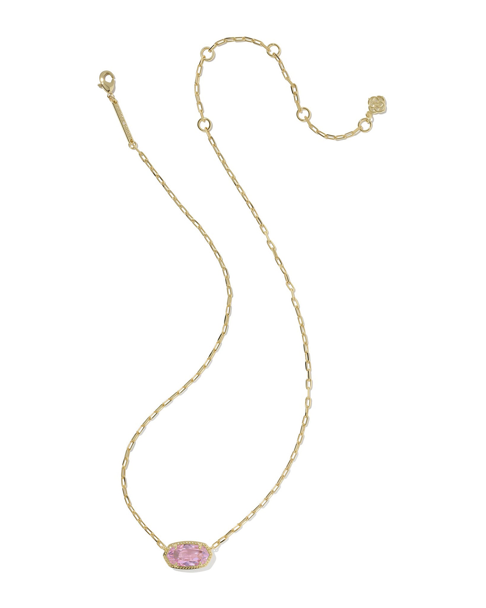 Kendra Scott Elisa Luxe Oval Pendant Necklace in Light Pink CZ and Gold Plated