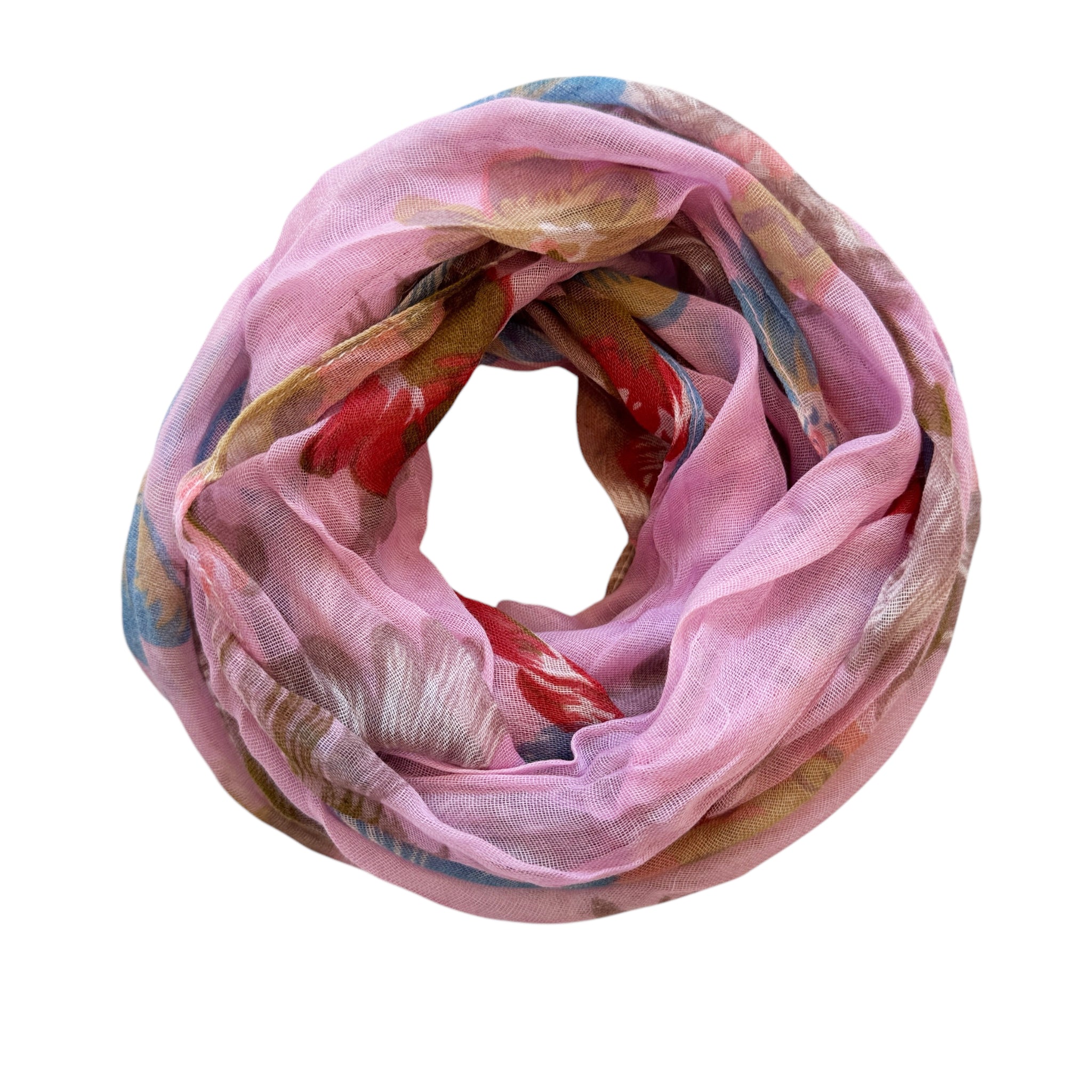 Blue Pacific French Flower Cotton Neckerchief Scarf in Pink Coral