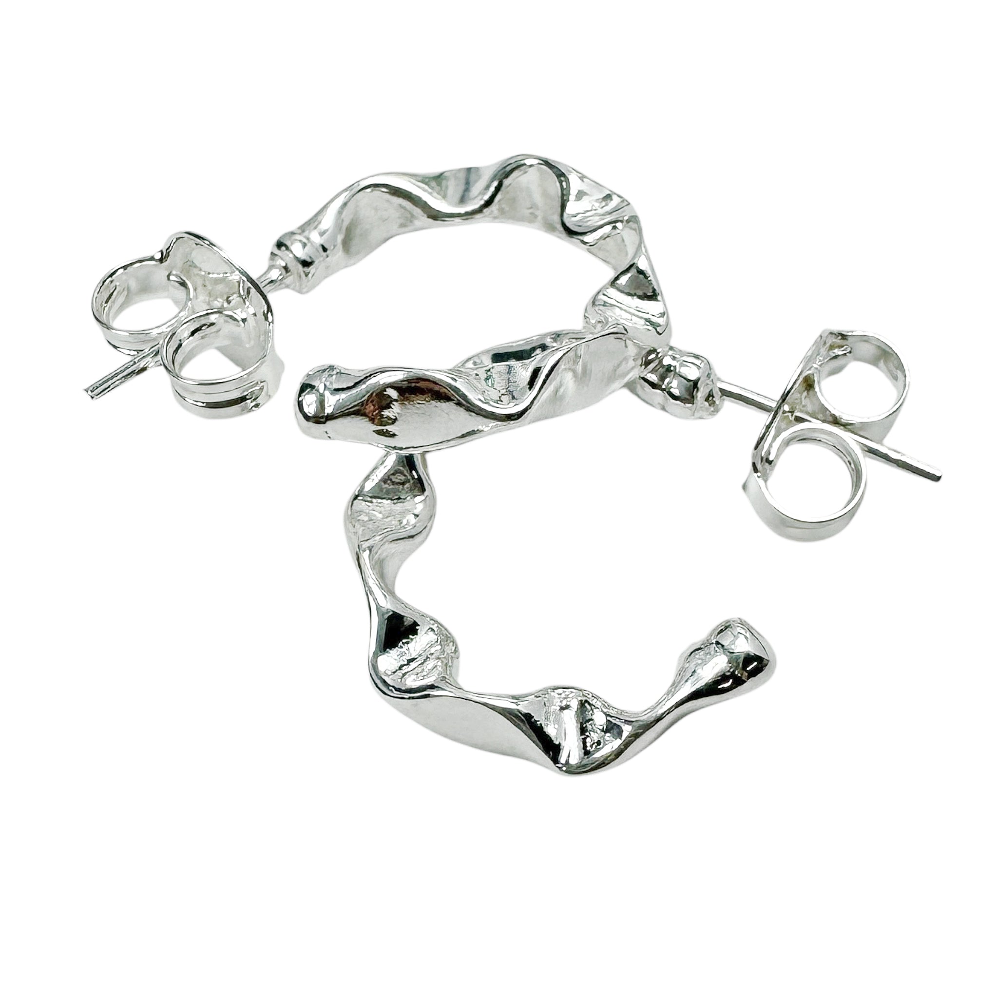 Sheila Fajl Small Wrinkled Hoop Earrings in Polished Silver Plated