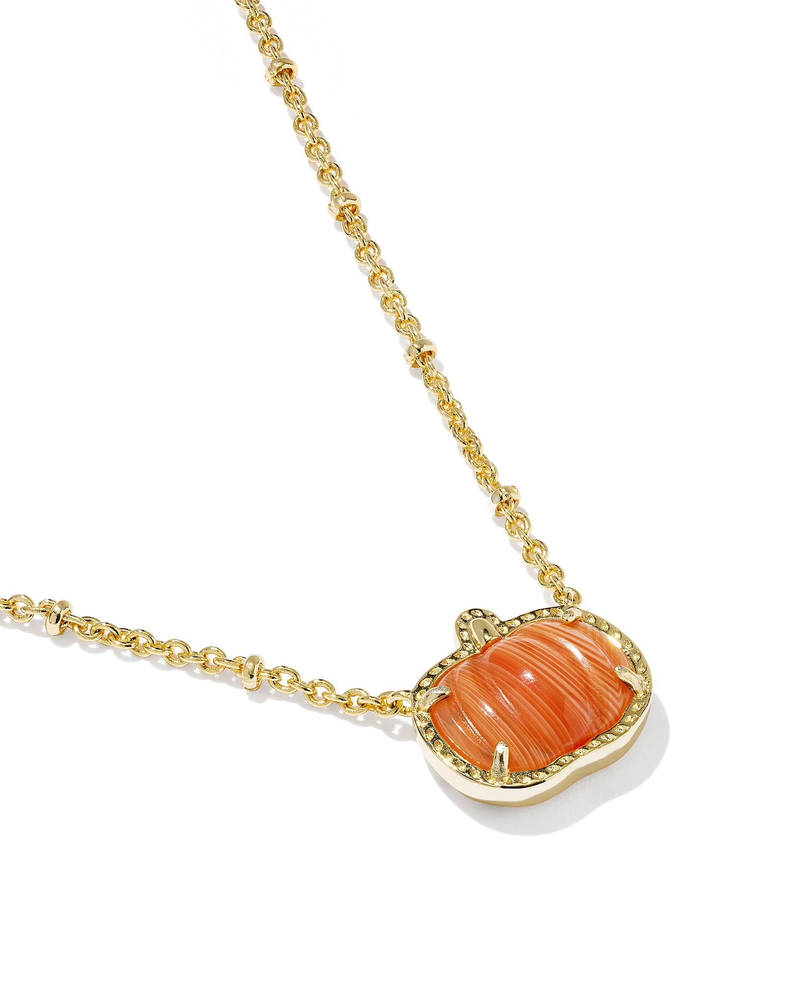 Kendra Scott Pumpkin Short Pendant Necklace in Orange Banded Agate and Gold