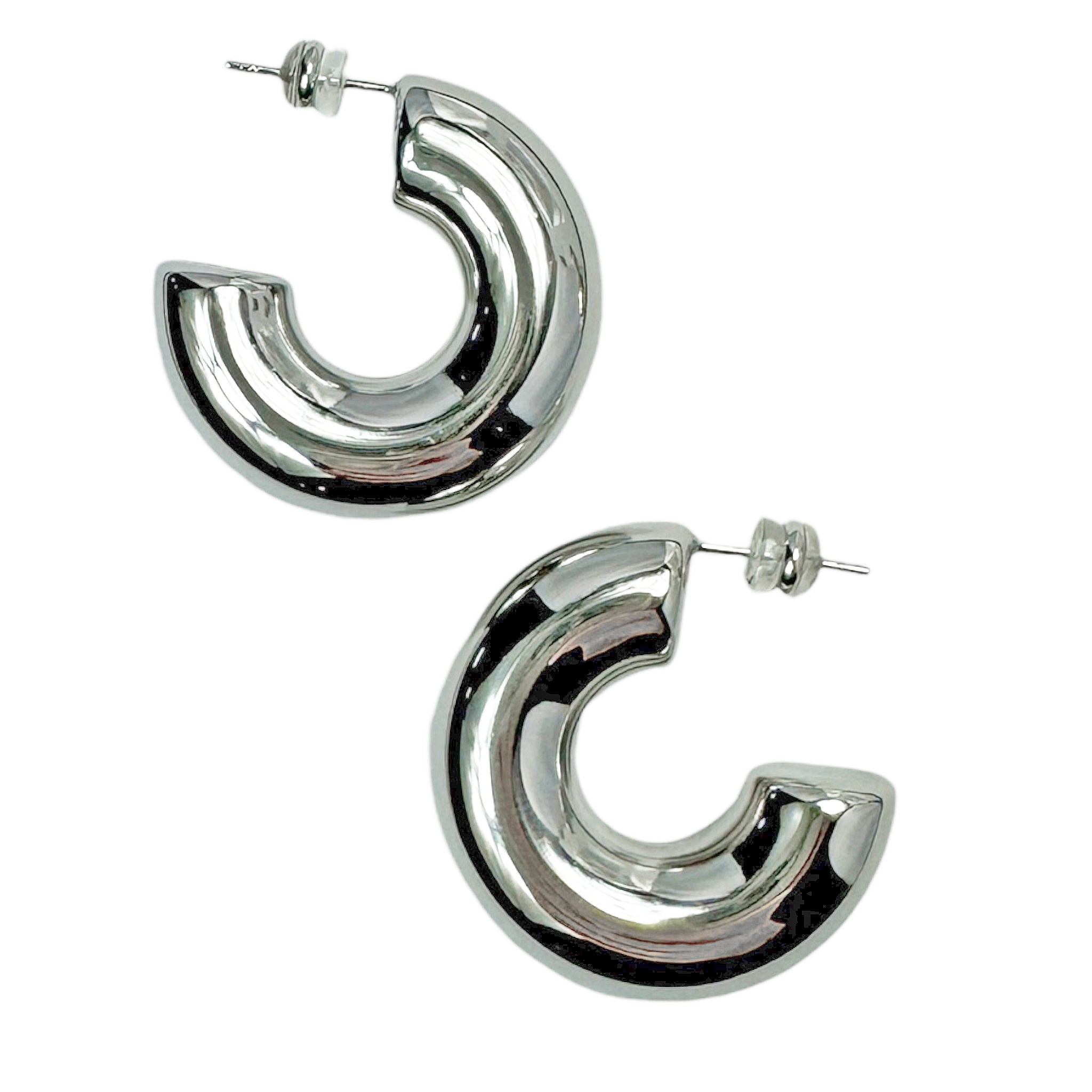 Luv AJ Noemi Chunky Thick Hollow Hoop Earrings in Polished Rhodium Silver Plated