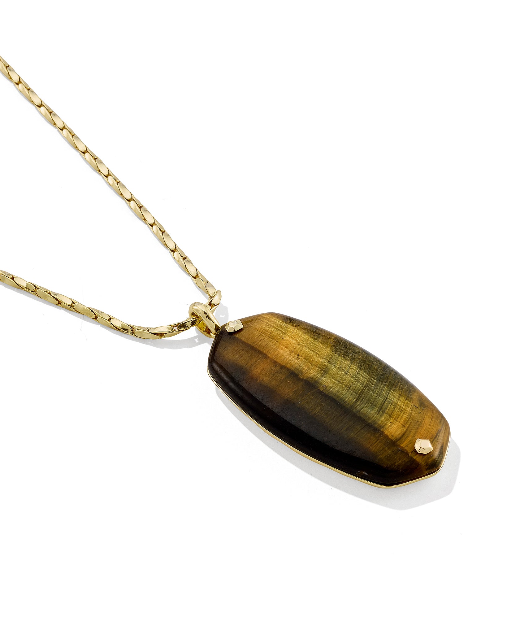 Kendra Scott Danielle Riveted Reversible Long Pendant Necklace in Dark Brown Hawks Eye and Gold Plated