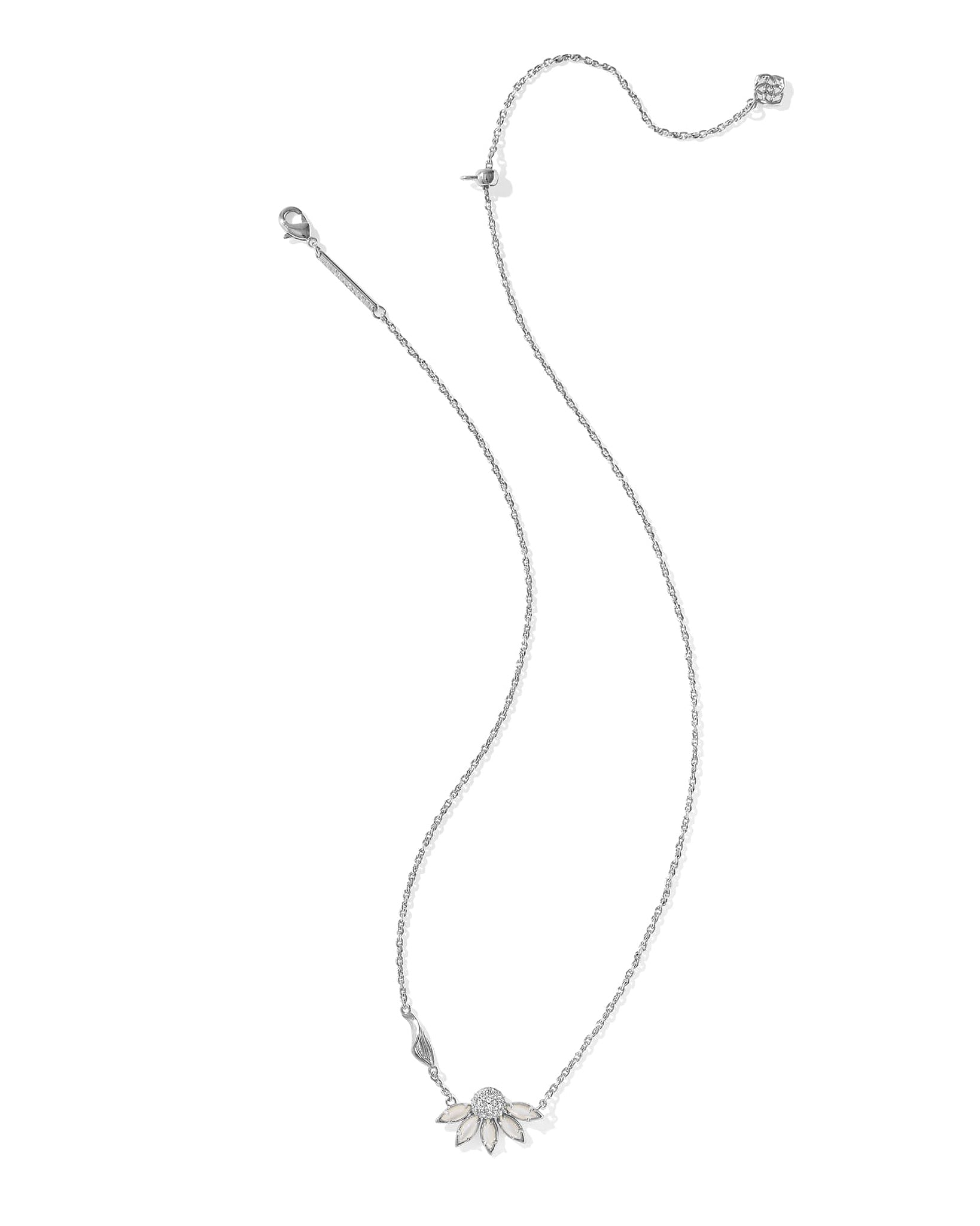 Kendra Scott Anya Flower Short Pendant Necklace in Ivory Mix and Rhodium Plated