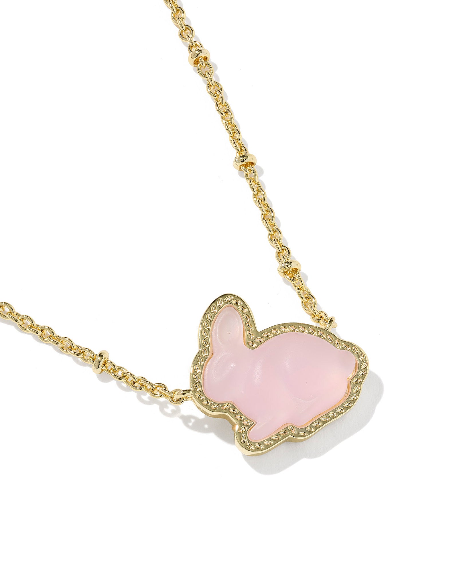 Kendra Scott Bunny Satellite Chain Pendant Necklace in Matte Blush Pink Dichroic Glass and Gold Plated