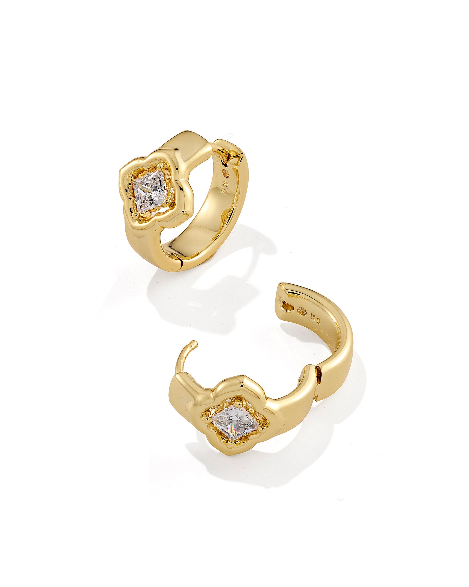 Kendra Scott Mallory Crystal Huggie Hoop Earrings in White CZ and Gold