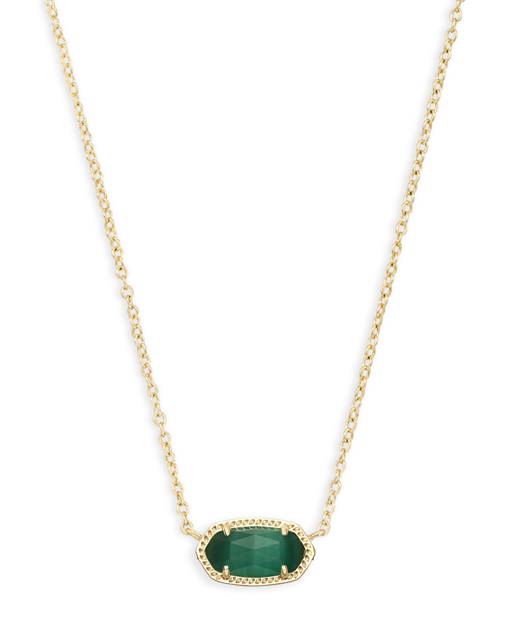 Kendra Scott Elisa Oval Pendant Necklace in Emerald Green Cats Eye and Gold