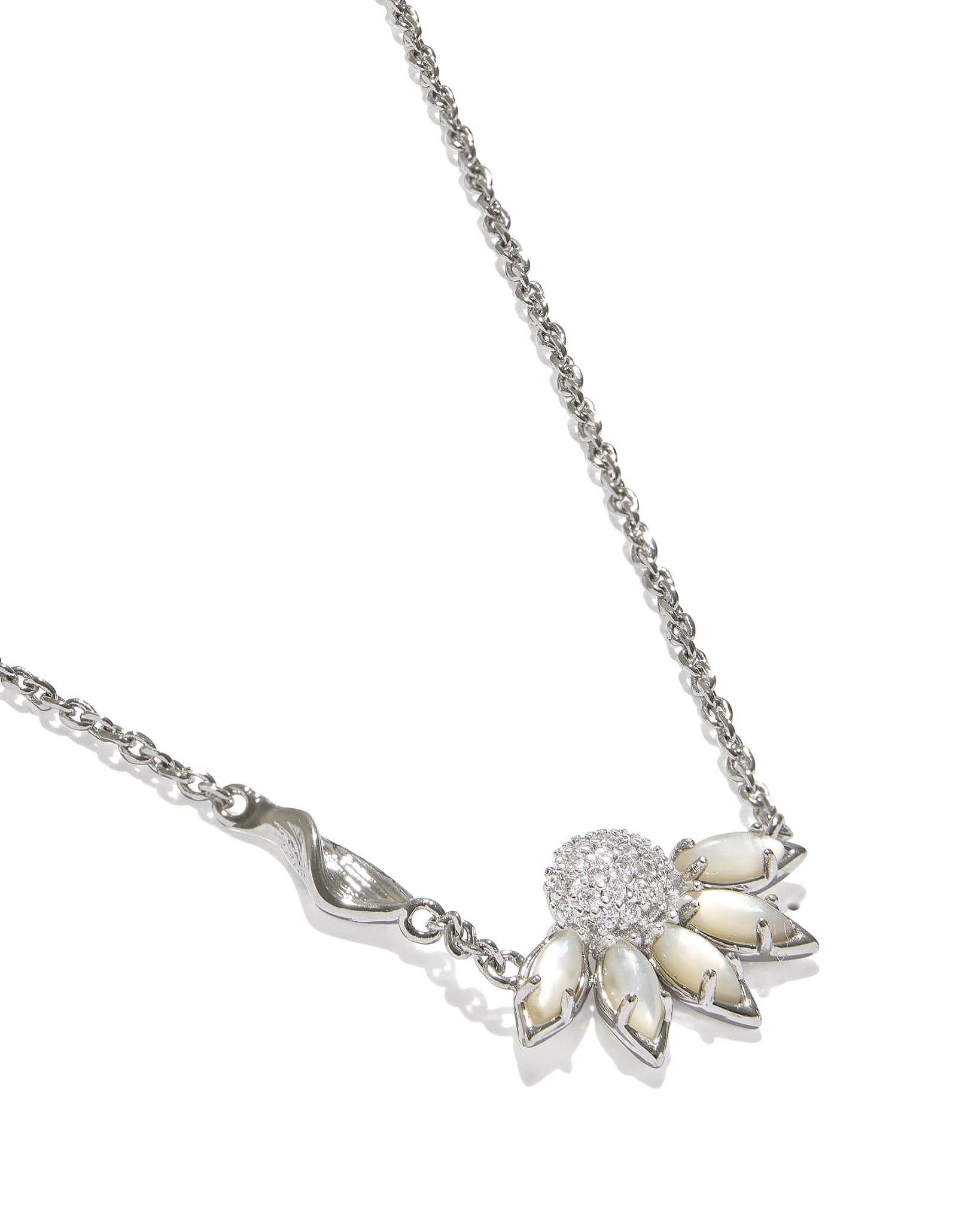 Kendra Scott Anya Flower Short Pendant Necklace in Ivory Mix and Rhodium Plated
