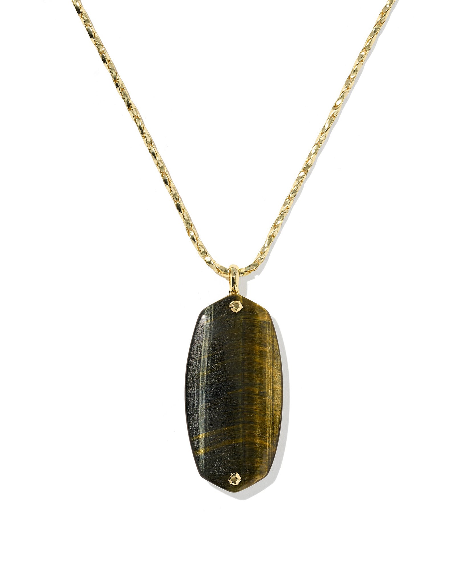 Kendra Scott Danielle Riveted Reversible Long Pendant Necklace in Dark Brown Hawks Eye and Gold Plated