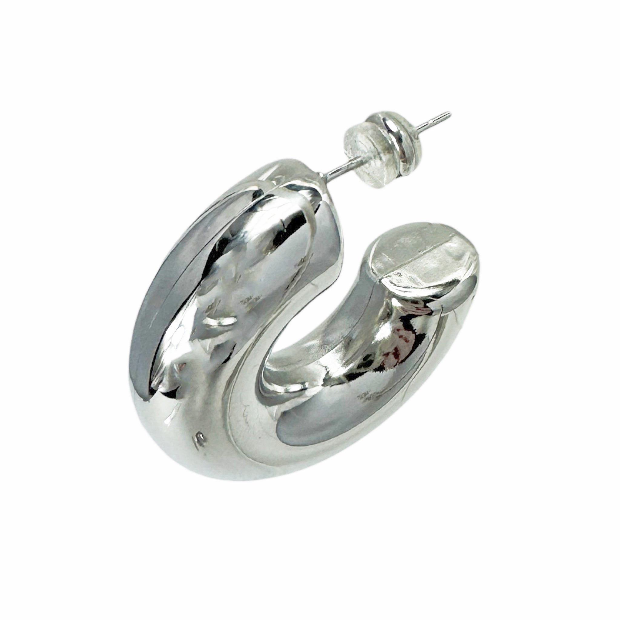 Luv AJ Noemi Chunky Thick Hollow Hoop Earrings in Polished Rhodium Silver Plated