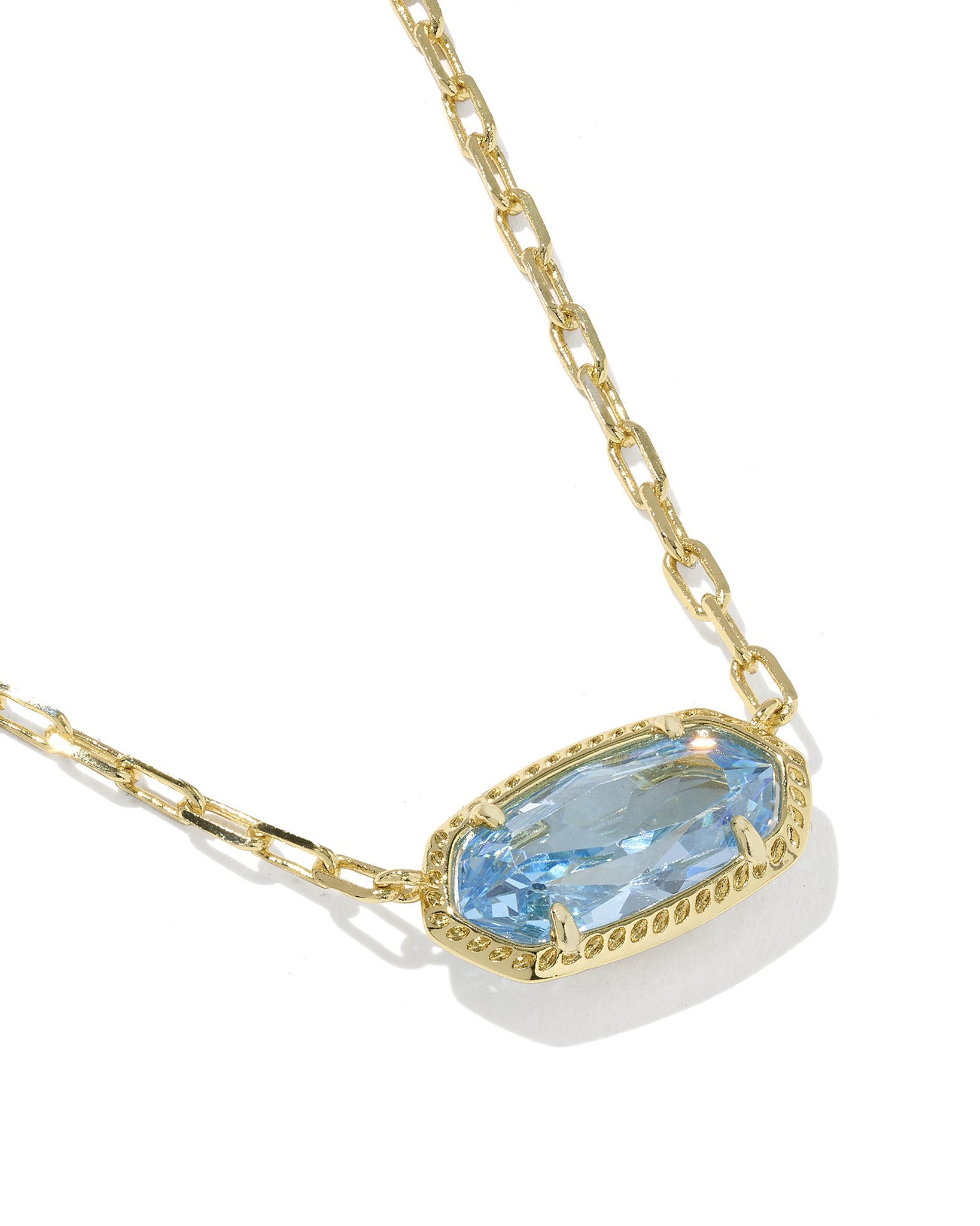 Kendra Scott Elisa Luxe Oval Pendant Necklace in Light Blue CZ and Gold Plated