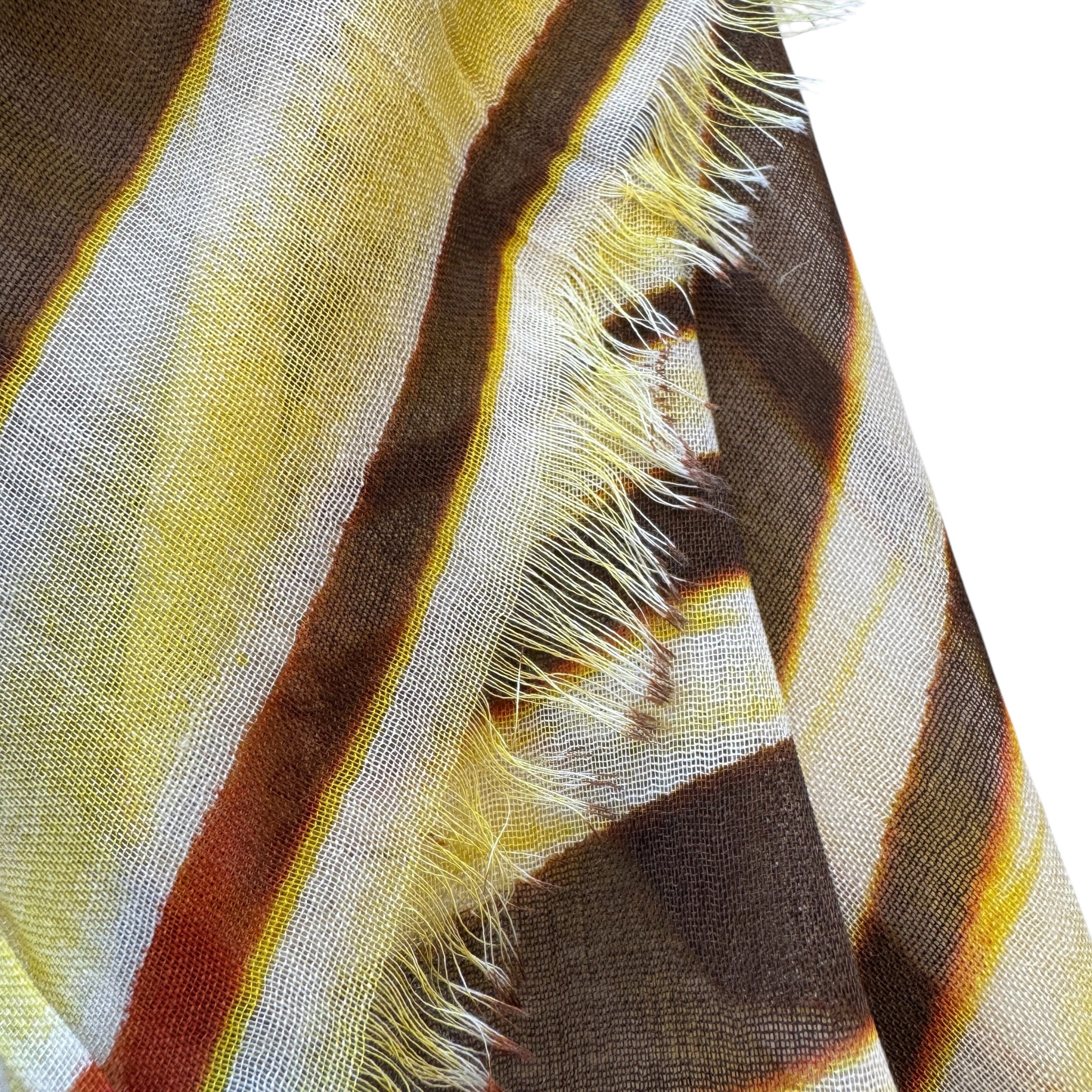 Blue Pacific Animal Safari Silk and Linen Neckerchief Scarf in Yellow Golden Orange Zebra Print