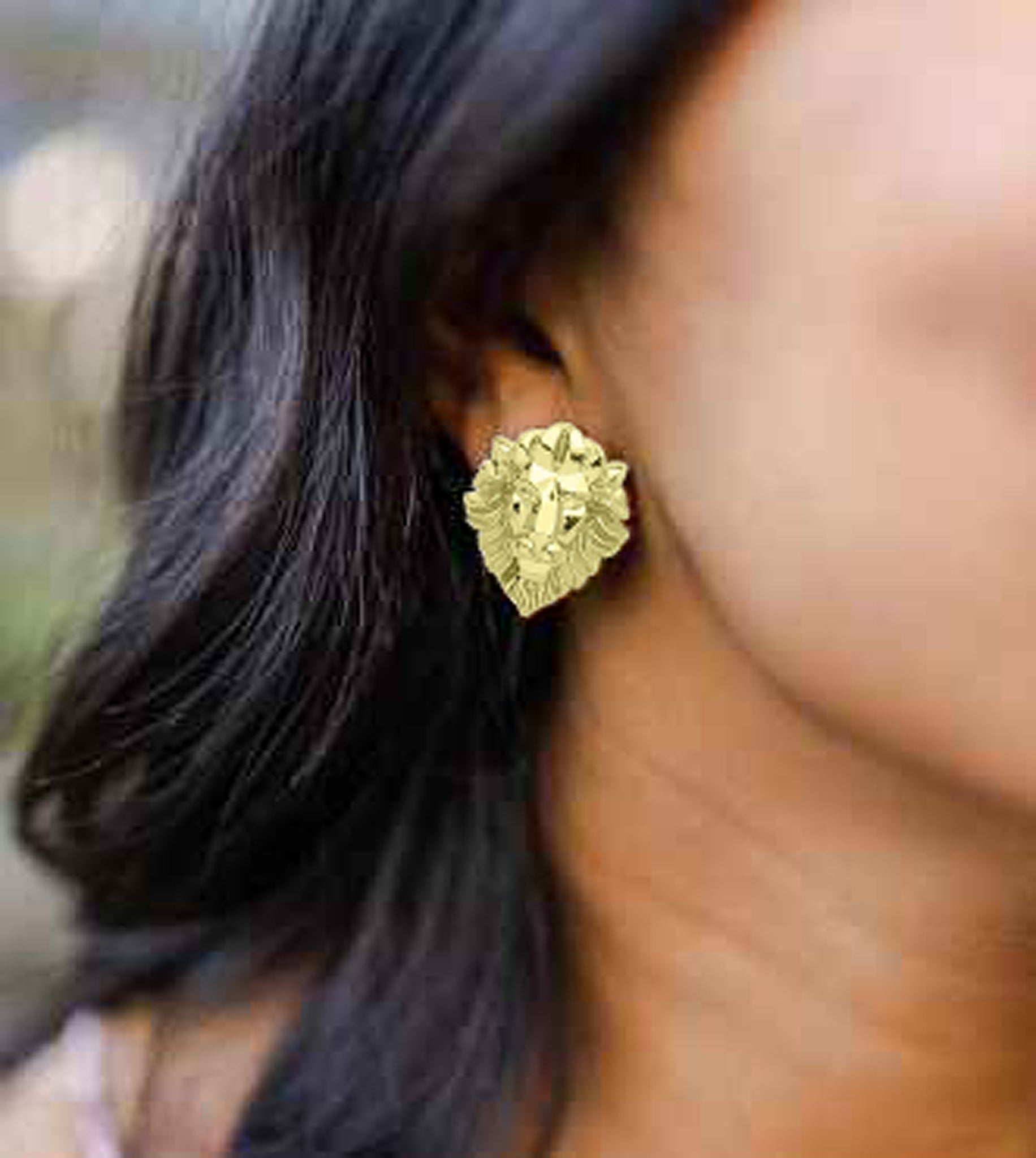 Sheila Fajl Large Hear Me Roar Lion Stud Earrings in 18k Polished Gold Plated