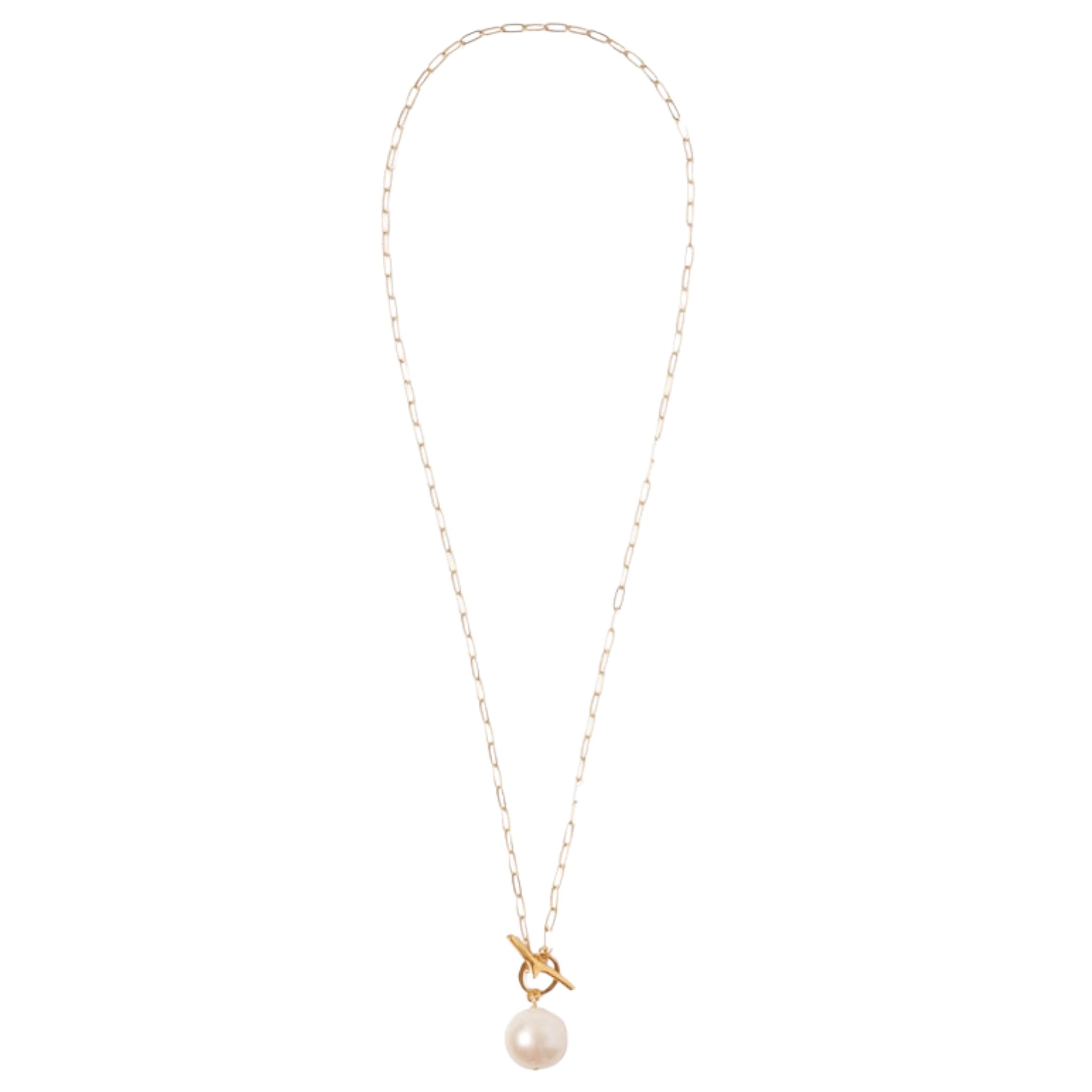 Chan Luu White Freshwater Pearl Toggle Closure Pendant Necklace in 18k Gold Vermeil