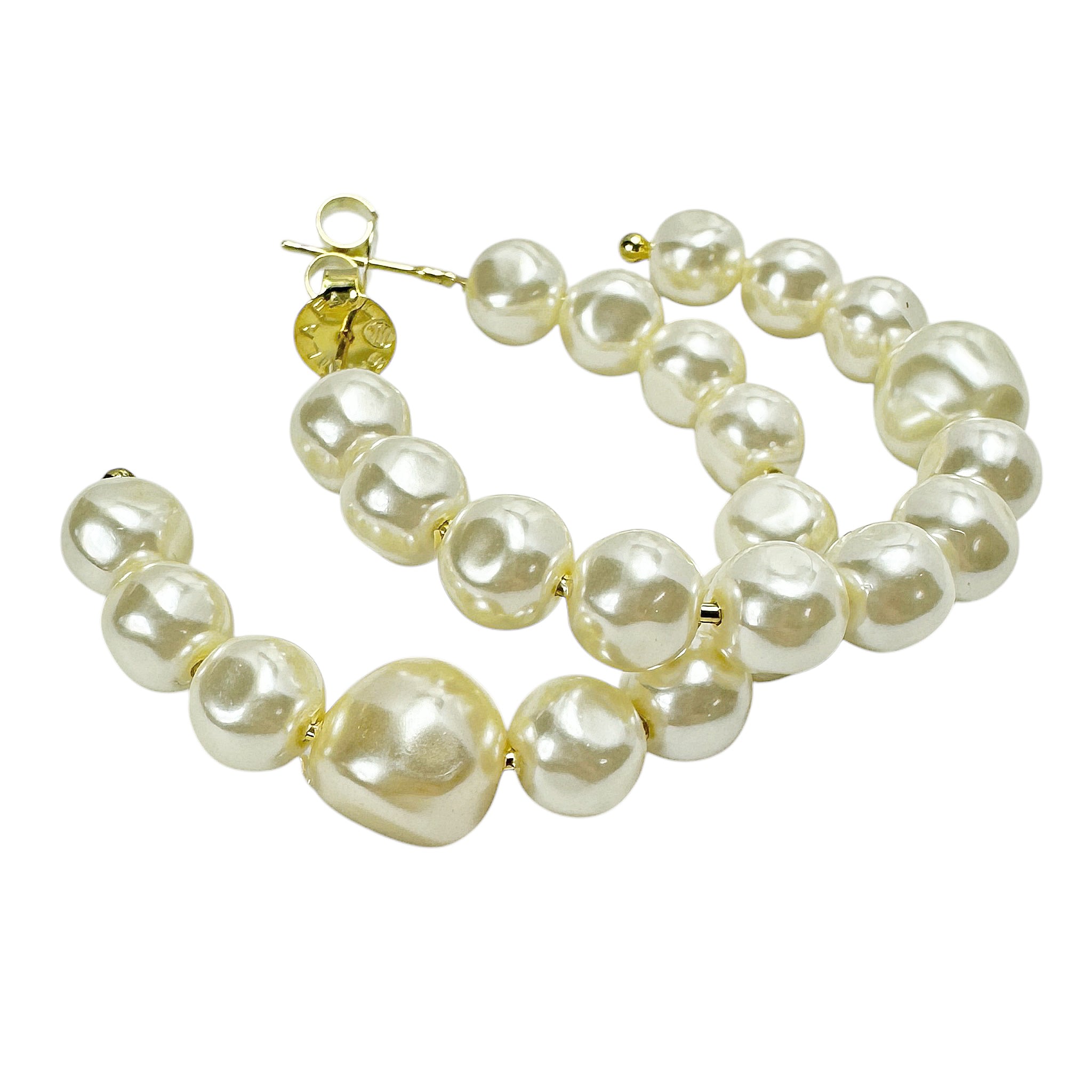 Sheila Fajl Nubia Pearl Statement Hoop Earrings in Ivory Pearl and Polished Gold Plated