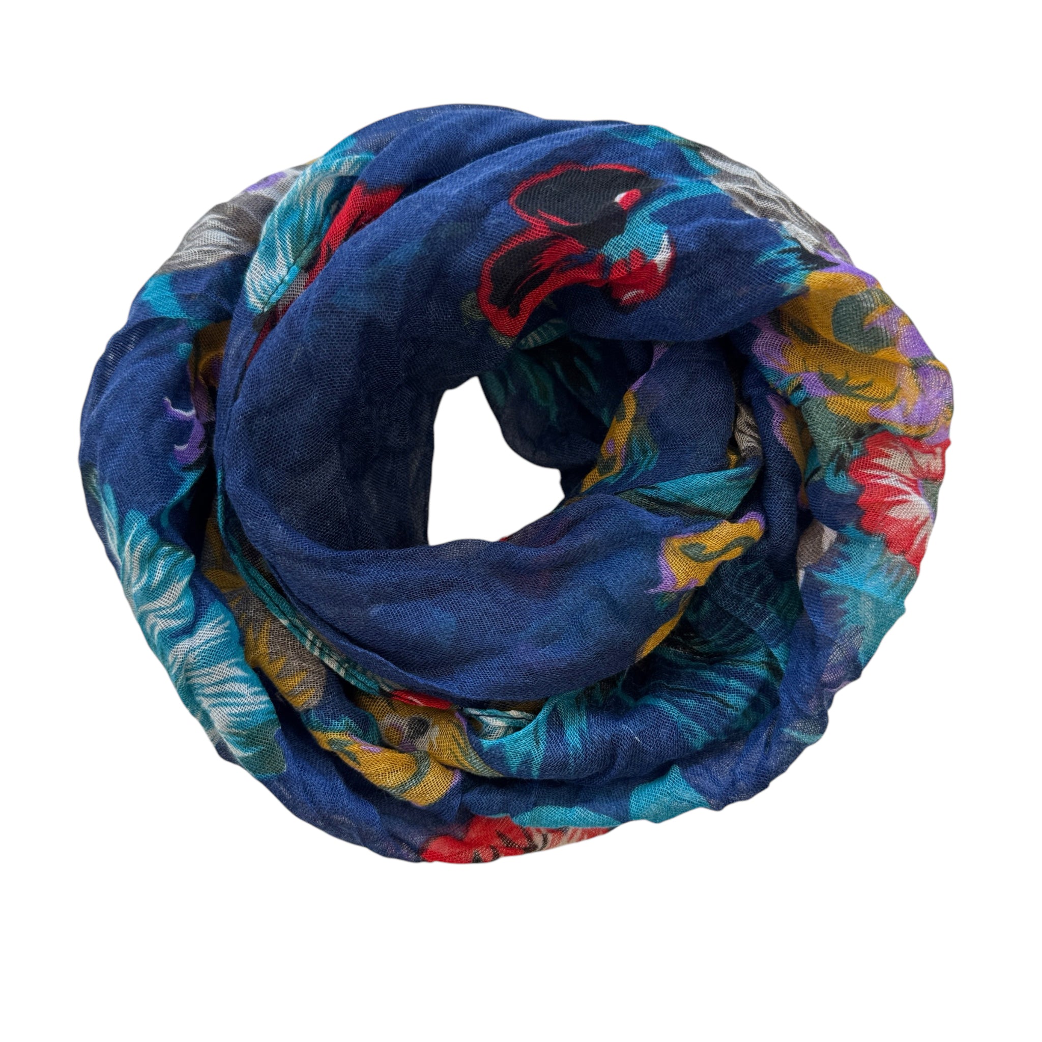 Blue Pacific French Flower Cotton Neckerchief Scarf in Navy Blue