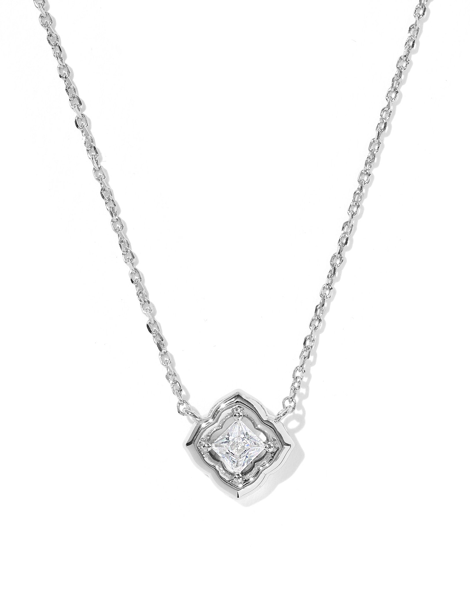 Kendra Scott Mallory Crystal Short Pendant Necklace in White CZ and Rhodium
