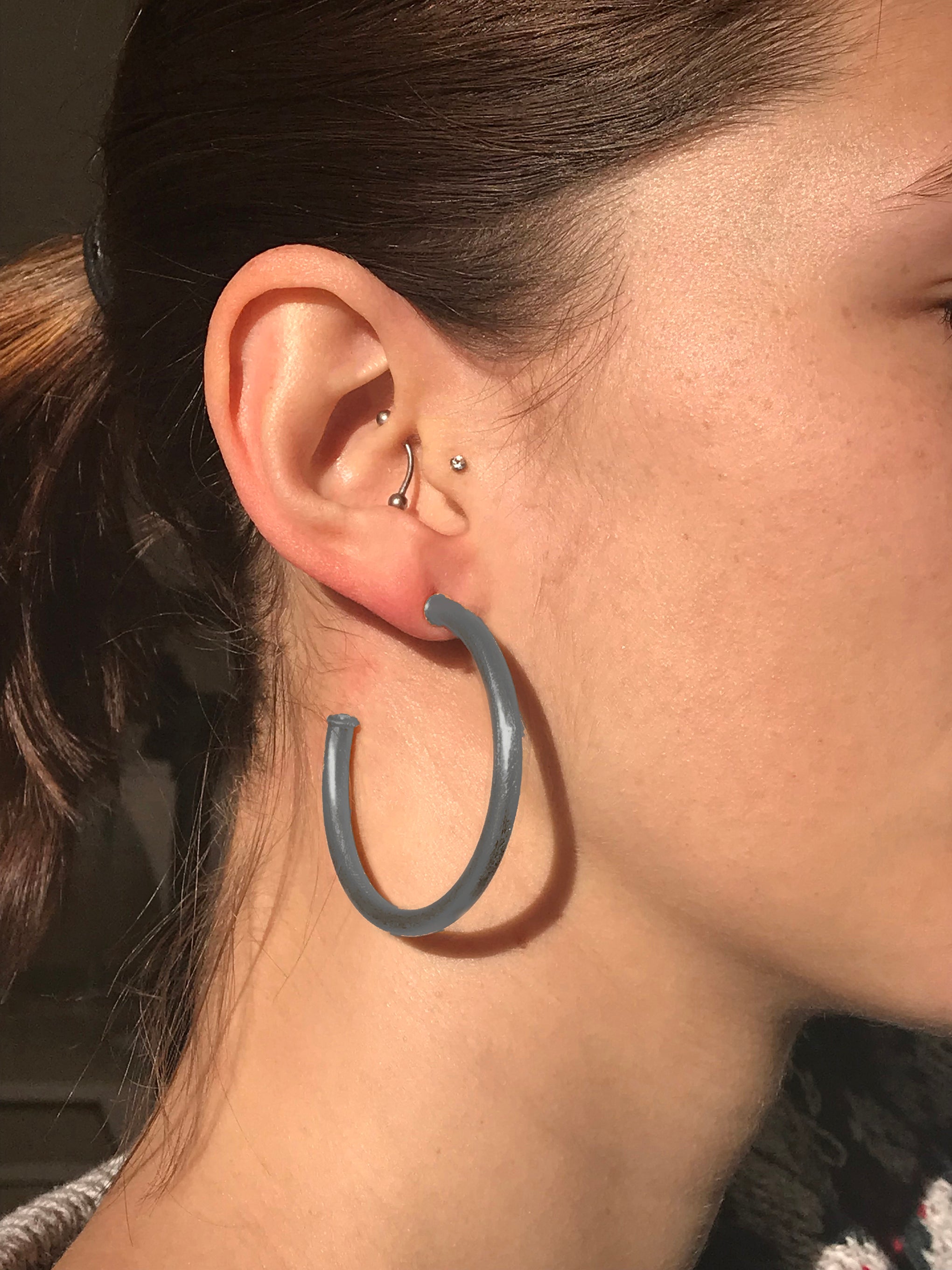Sheila Fajl Smaller Favorite Tubular Hoop Earrings in Brushed Gunmetal Plated