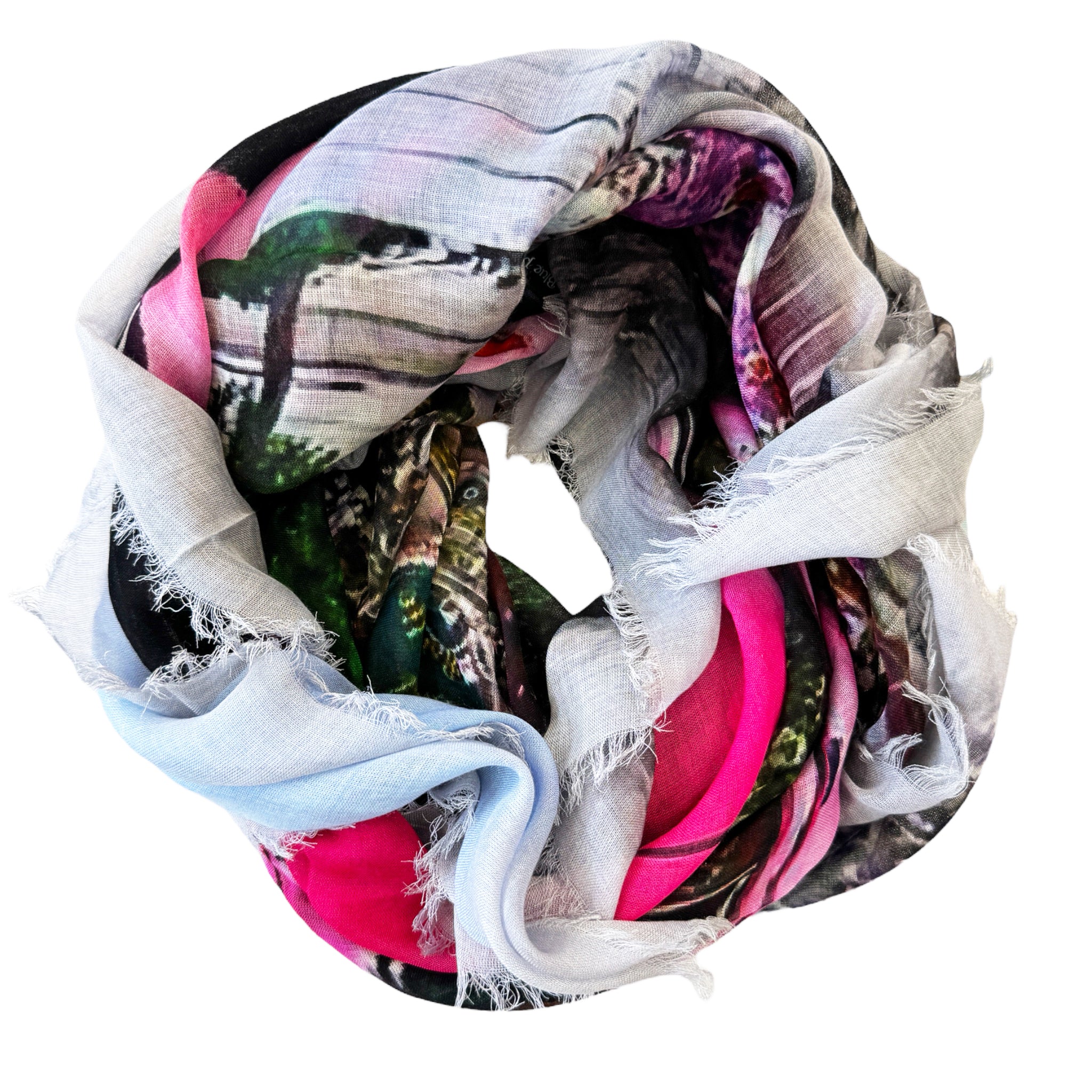 Blue Pacific Vintage Artisan The Pink Bug Micromodal Silk Scarf in Multicolor