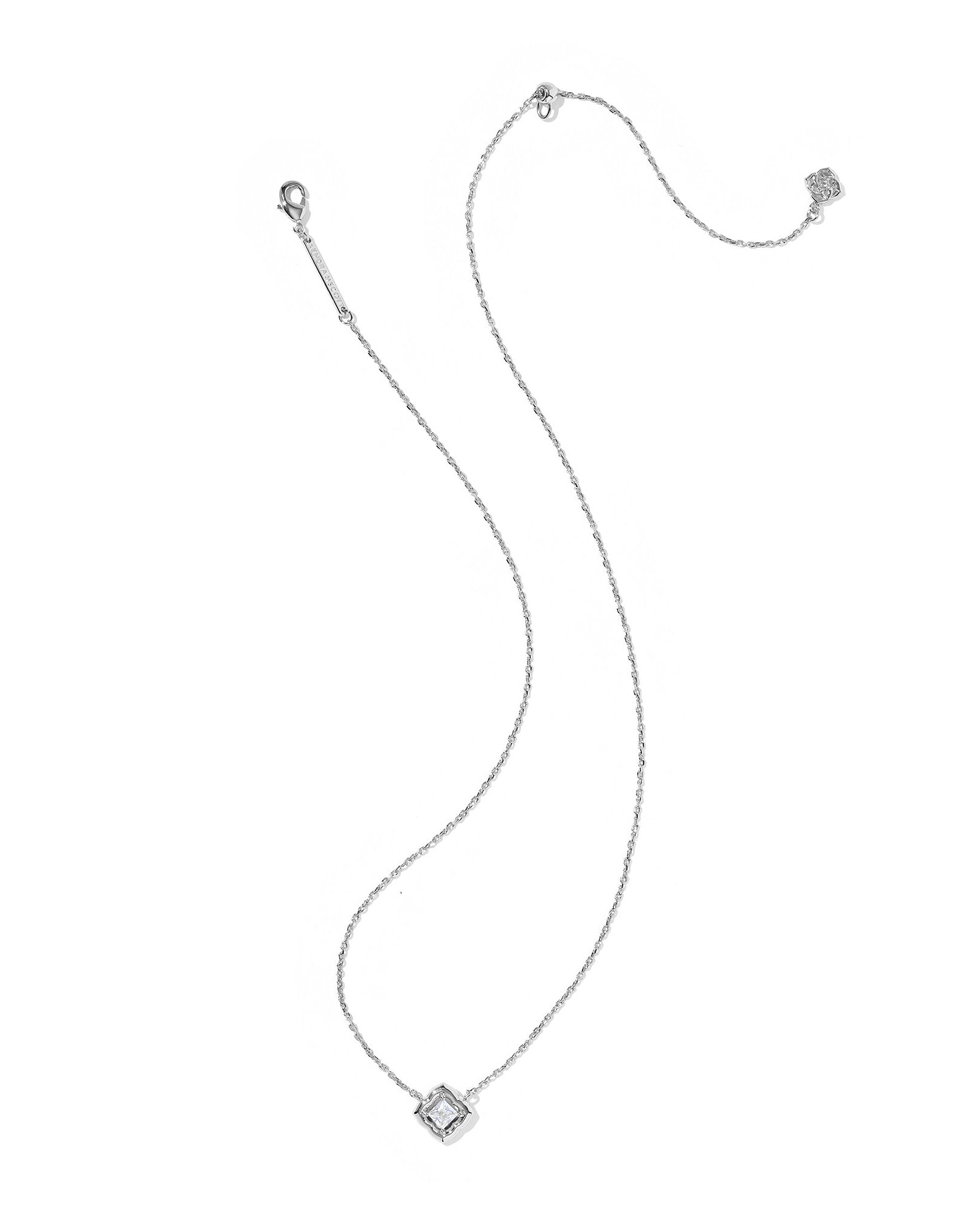 Kendra Scott Mallory Crystal Short Pendant Necklace in White CZ and Rhodium