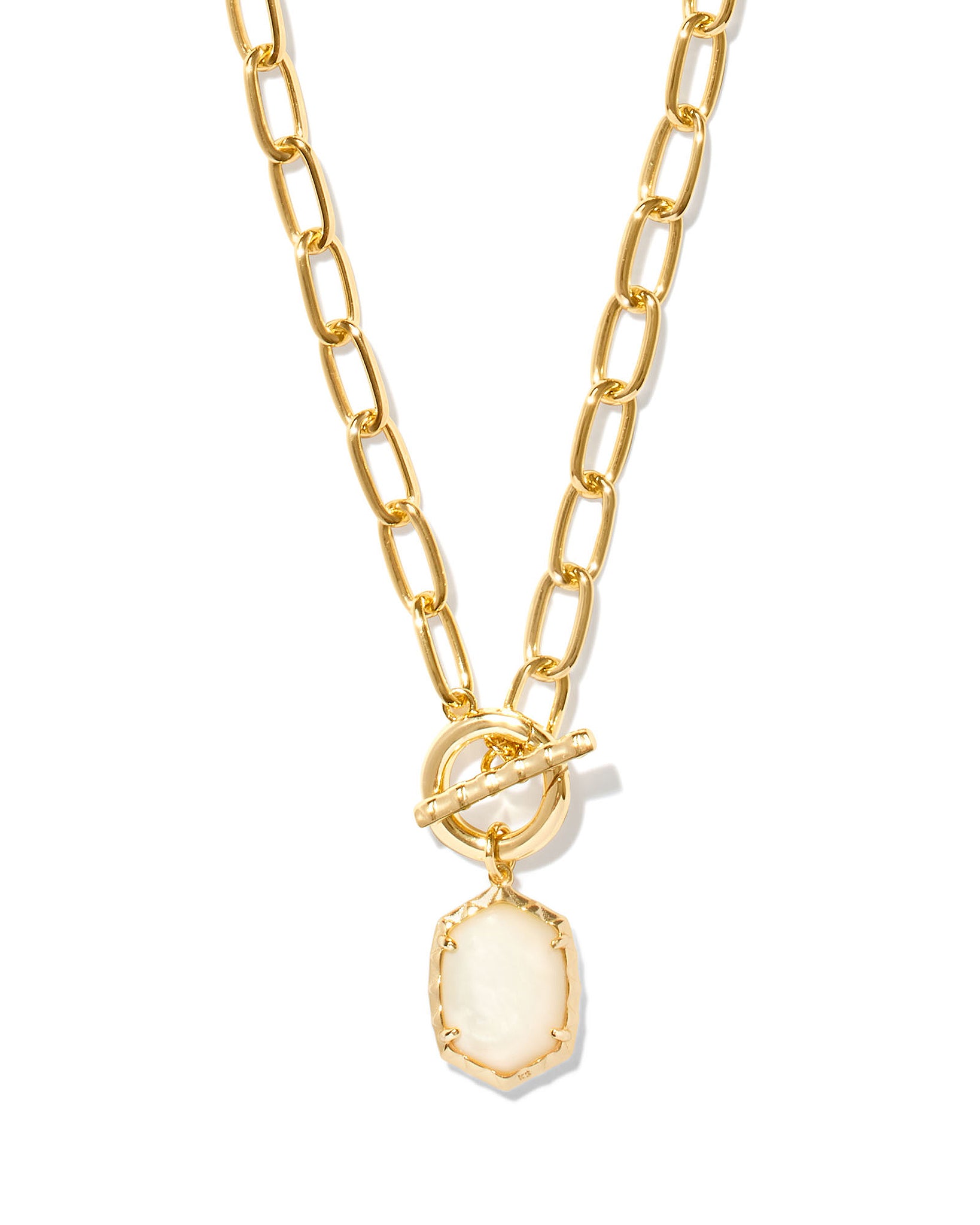 Kendra Scott Daphne Chain Link Pendant Necklace in Ivory Mother of Pearl and Gold