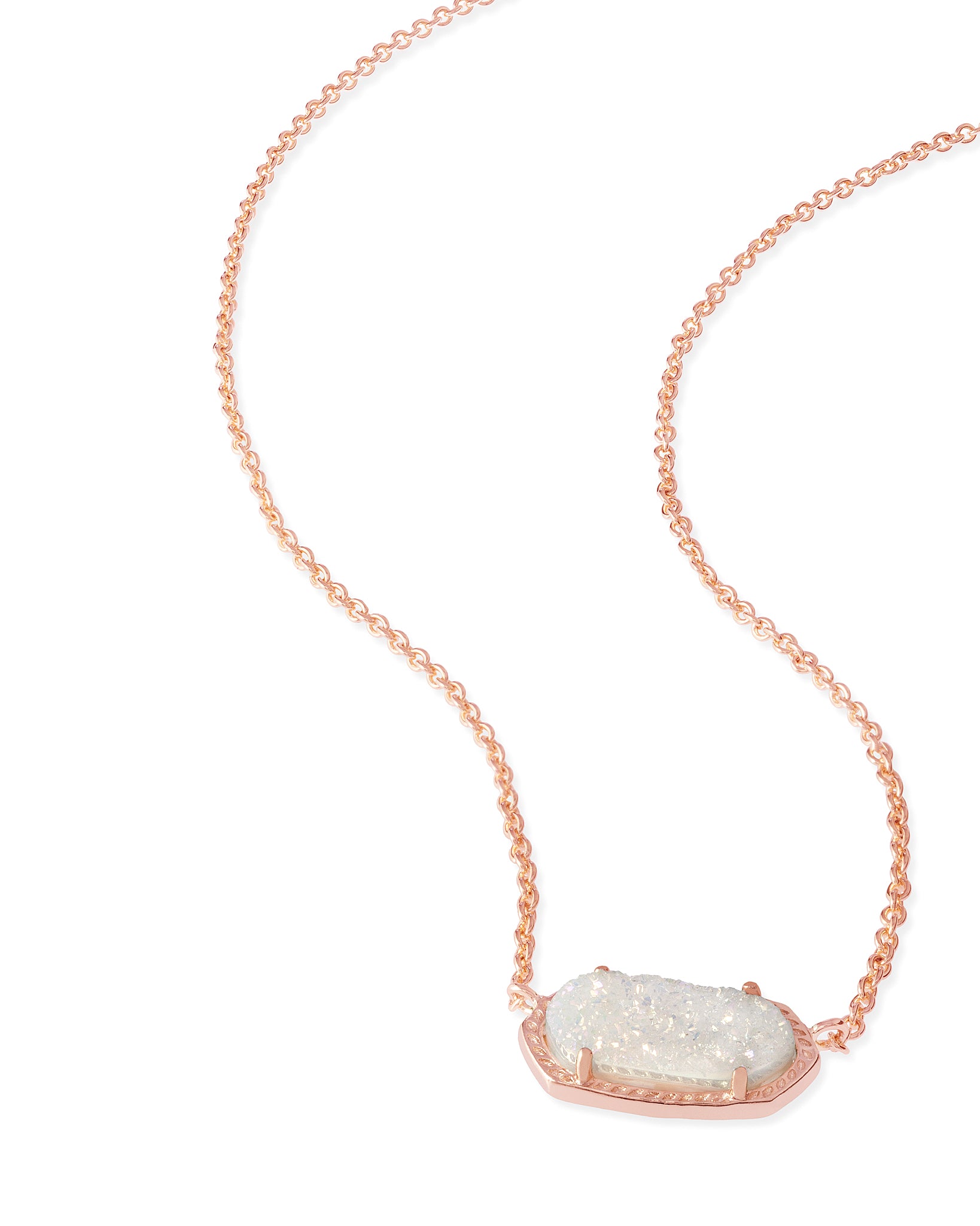 Kendra Scott Elisa Oval Pendant Necklace in Iridescent Drusy and Rose Gold