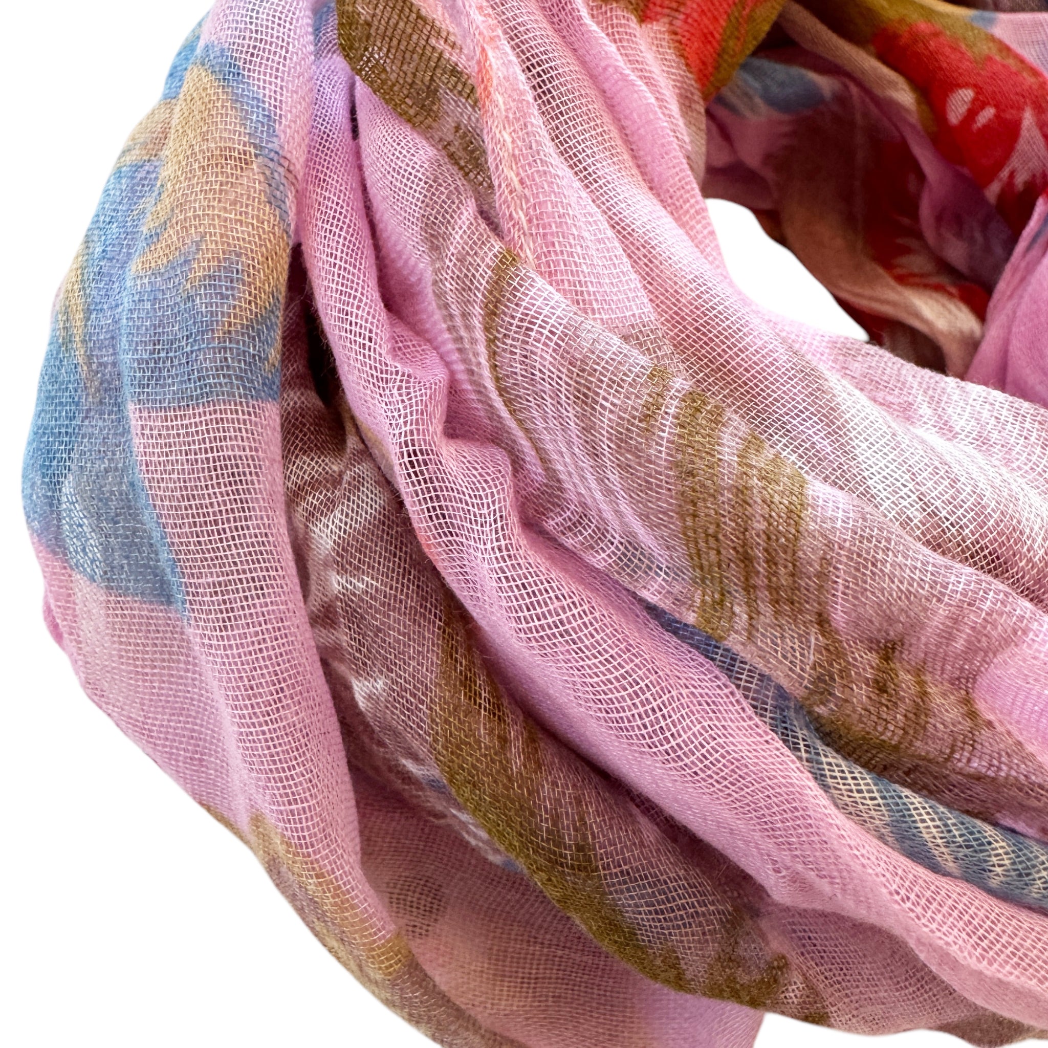 Blue Pacific French Flower Cotton Neckerchief Scarf in Pink Coral