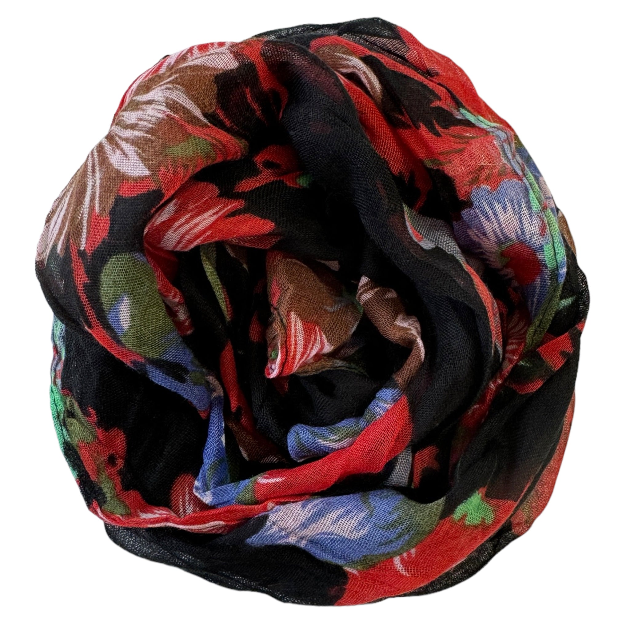 Blue Pacific French Flower Cotton Neckerchief Scarf in Black