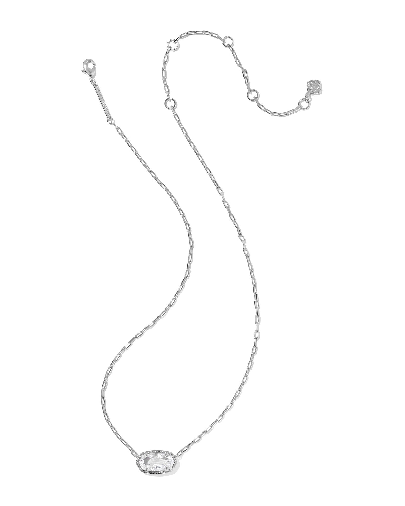 Kendra Scott Elisa Luxe Oval Pendant Necklace in White CZ and Rhodium Plated