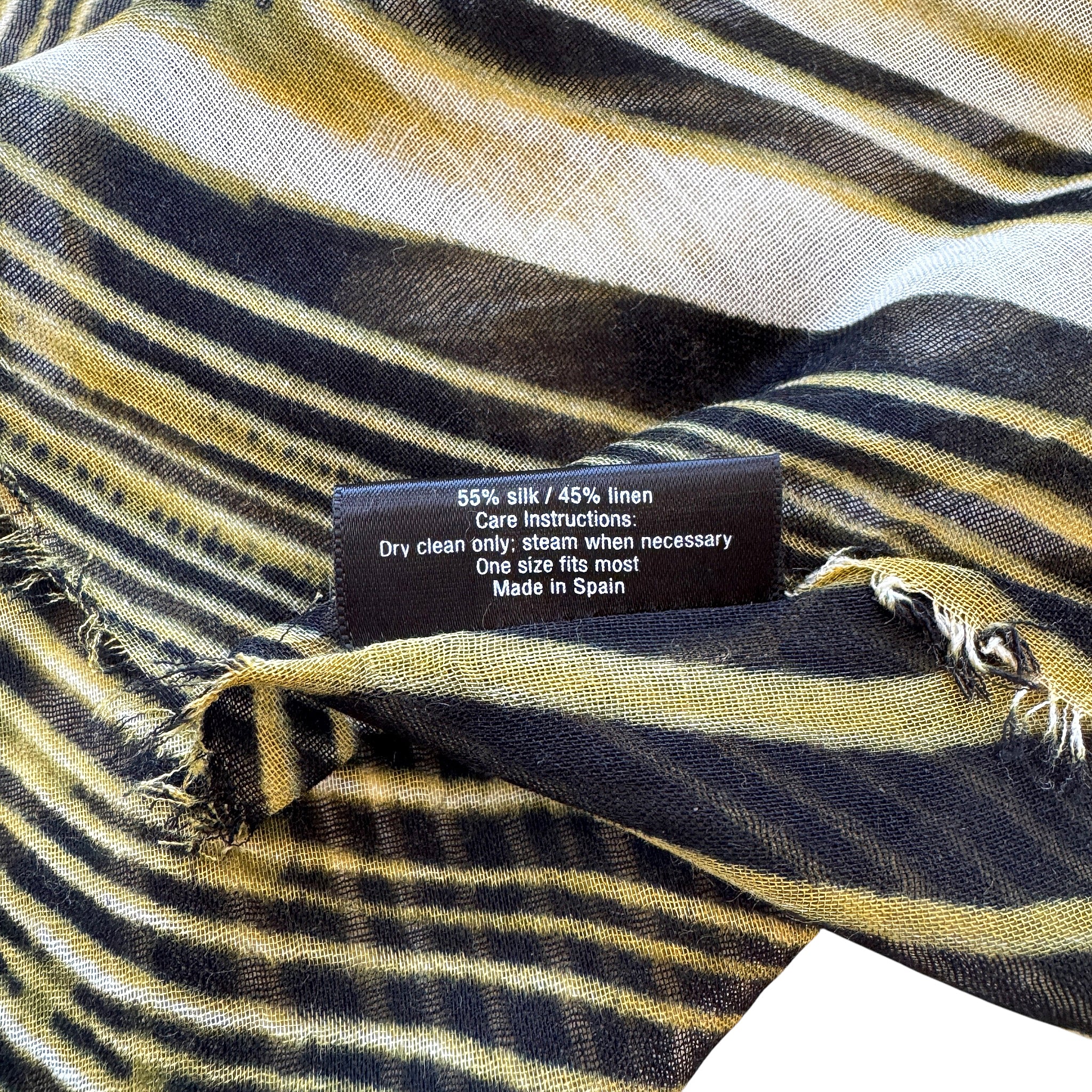 Blue Pacific Animal Safari Silk and Linen Neckerchief Scarf in Olive Green Zebra Print