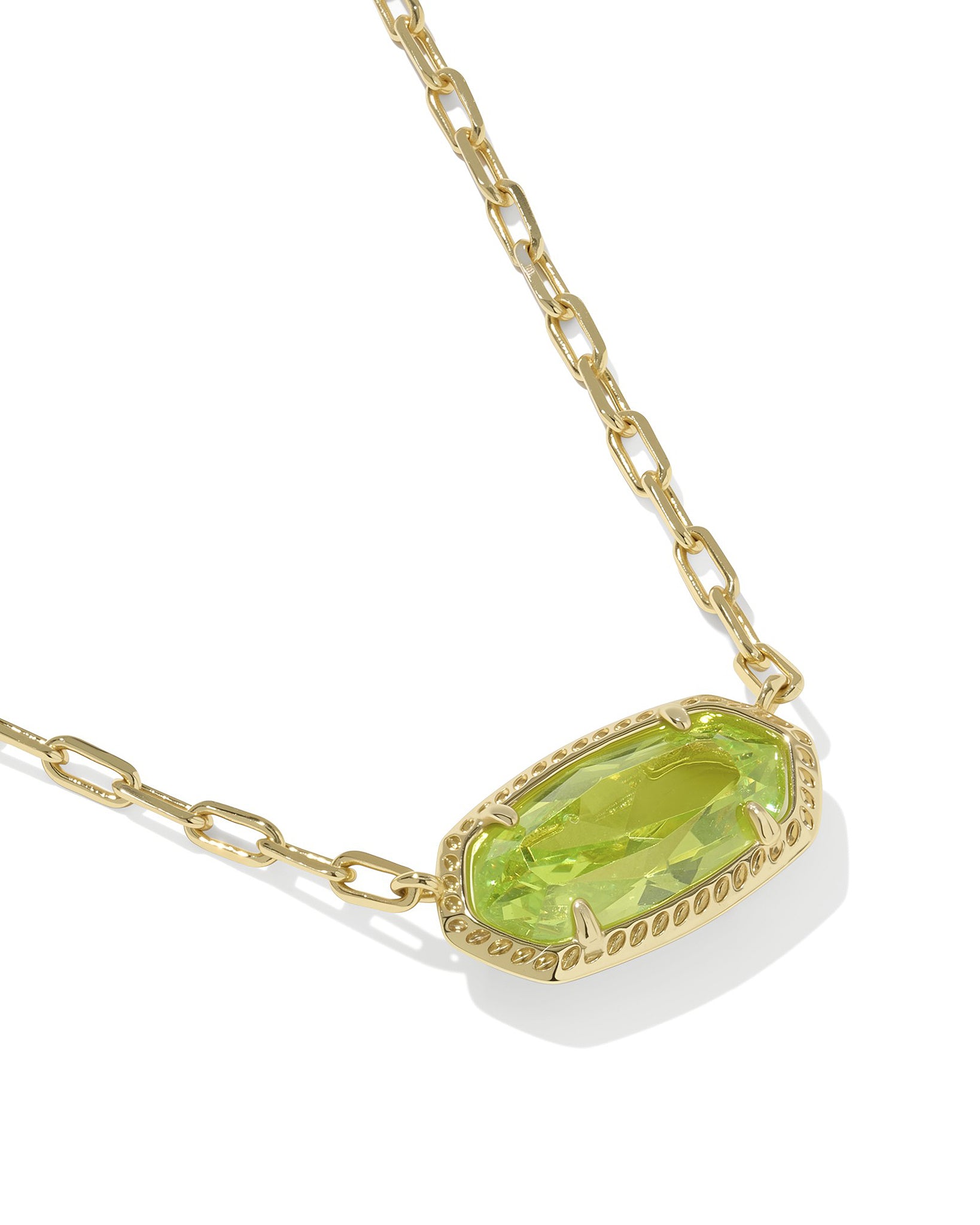 Kendra Scott Elisa Luxe Oval Pendant Necklace in Light Green CZ and Gold Plated