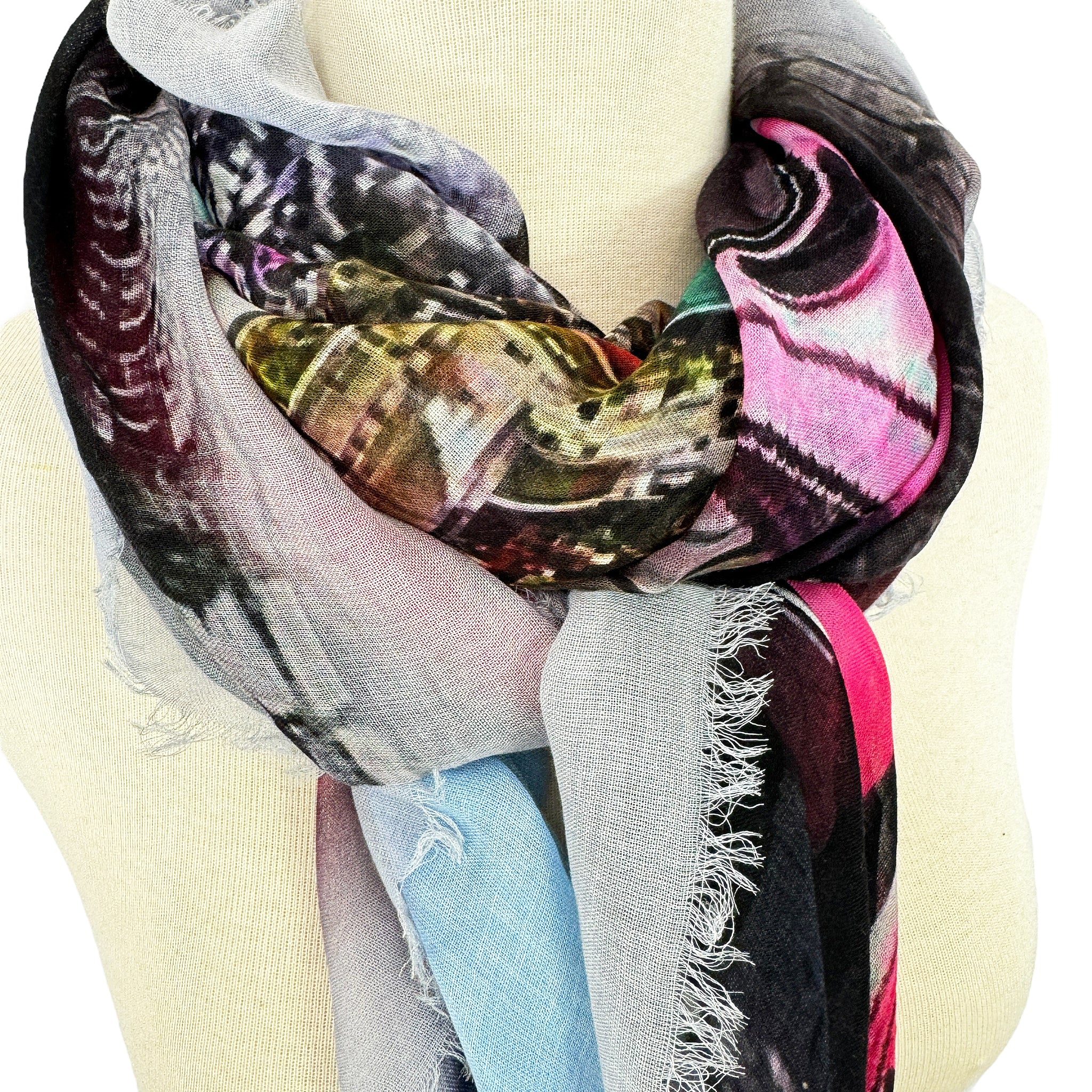 Blue Pacific Vintage Artisan The Pink Bug Micromodal Silk Scarf in Multicolor