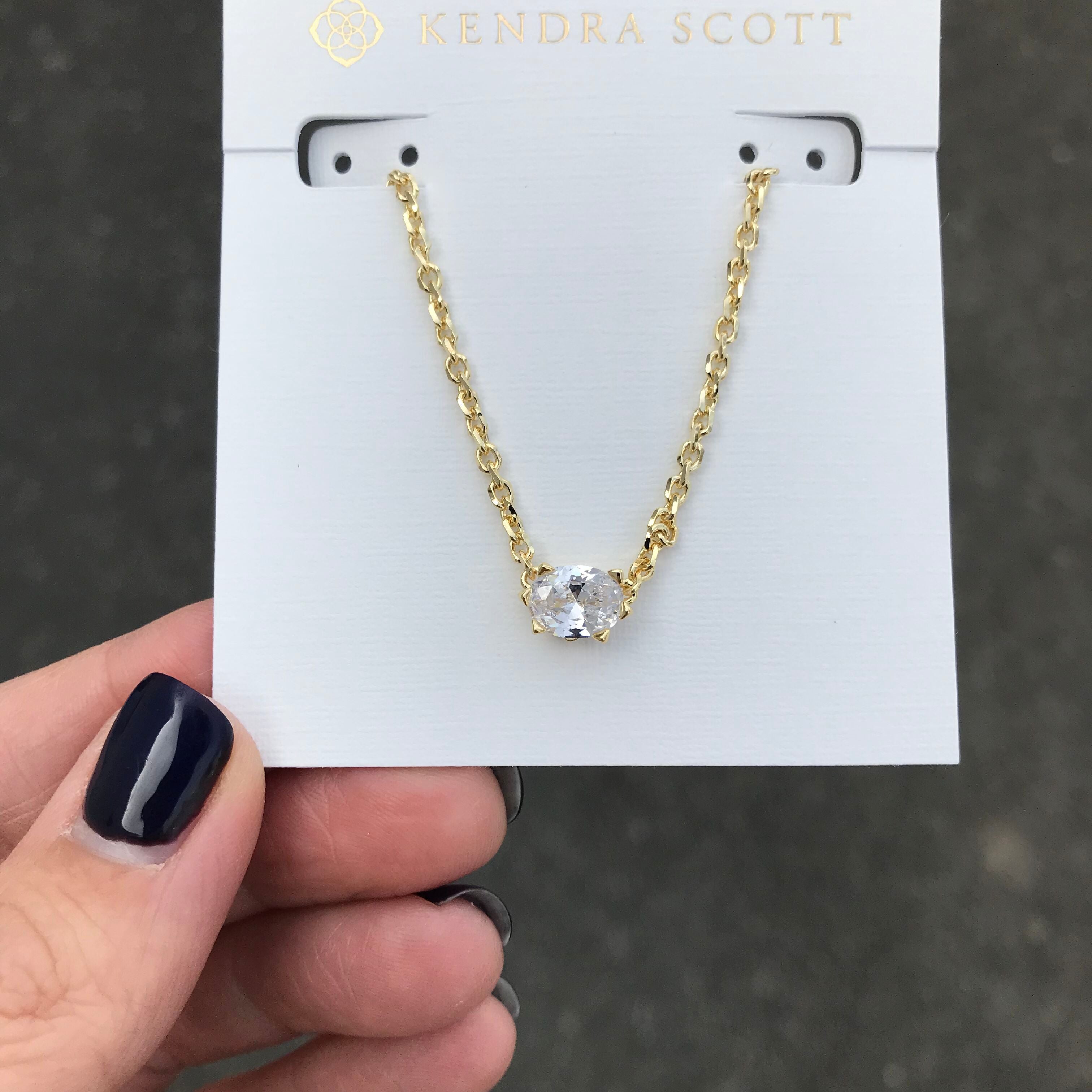 Kendra Scott Cailin Oval Pendant Necklace in White Cubic Zirconia and Gold