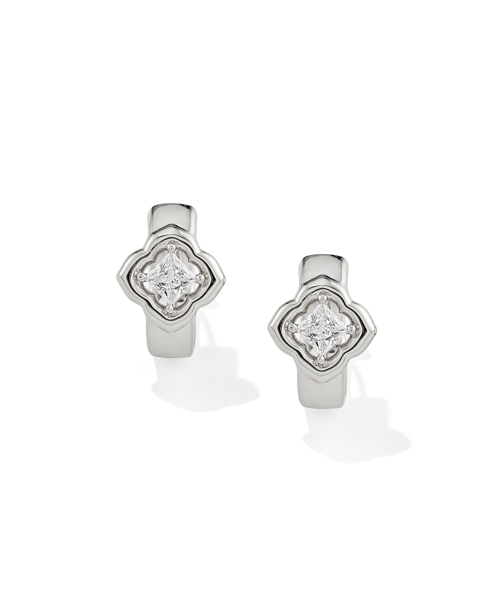 Kendra Scott Mallory Crystal Huggie Hoop Earrings in White CZ and Rhodium
