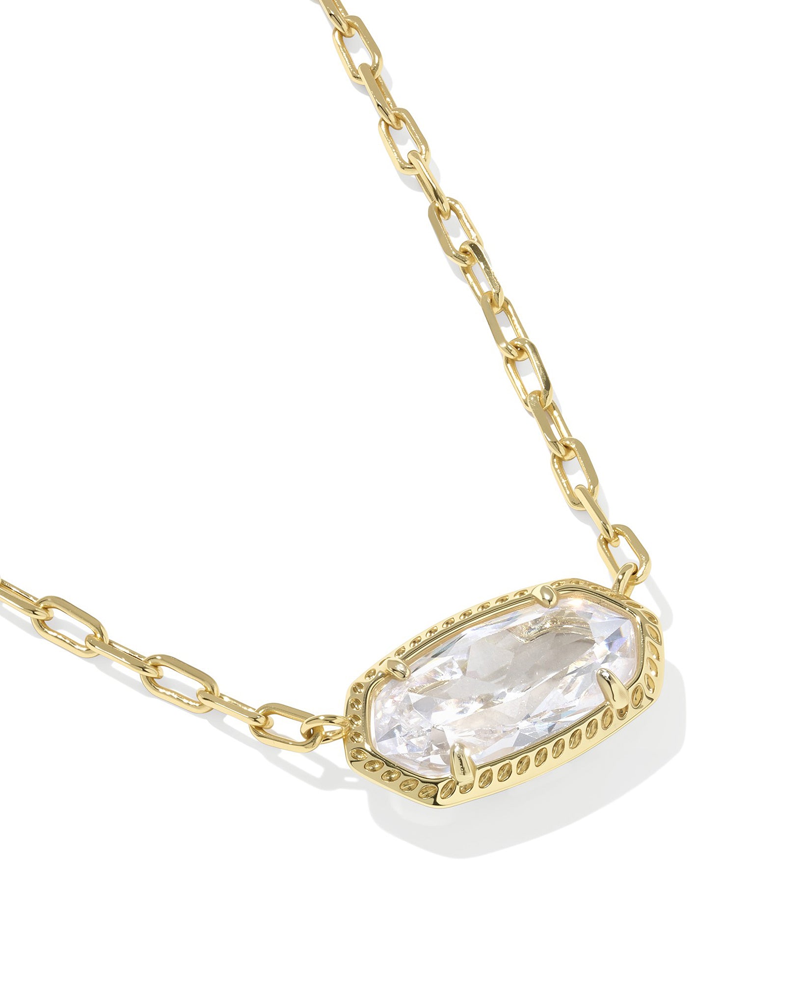 Kendra Scott Elisa Luxe Oval Pendant Necklace in White CZ and Gold Plated