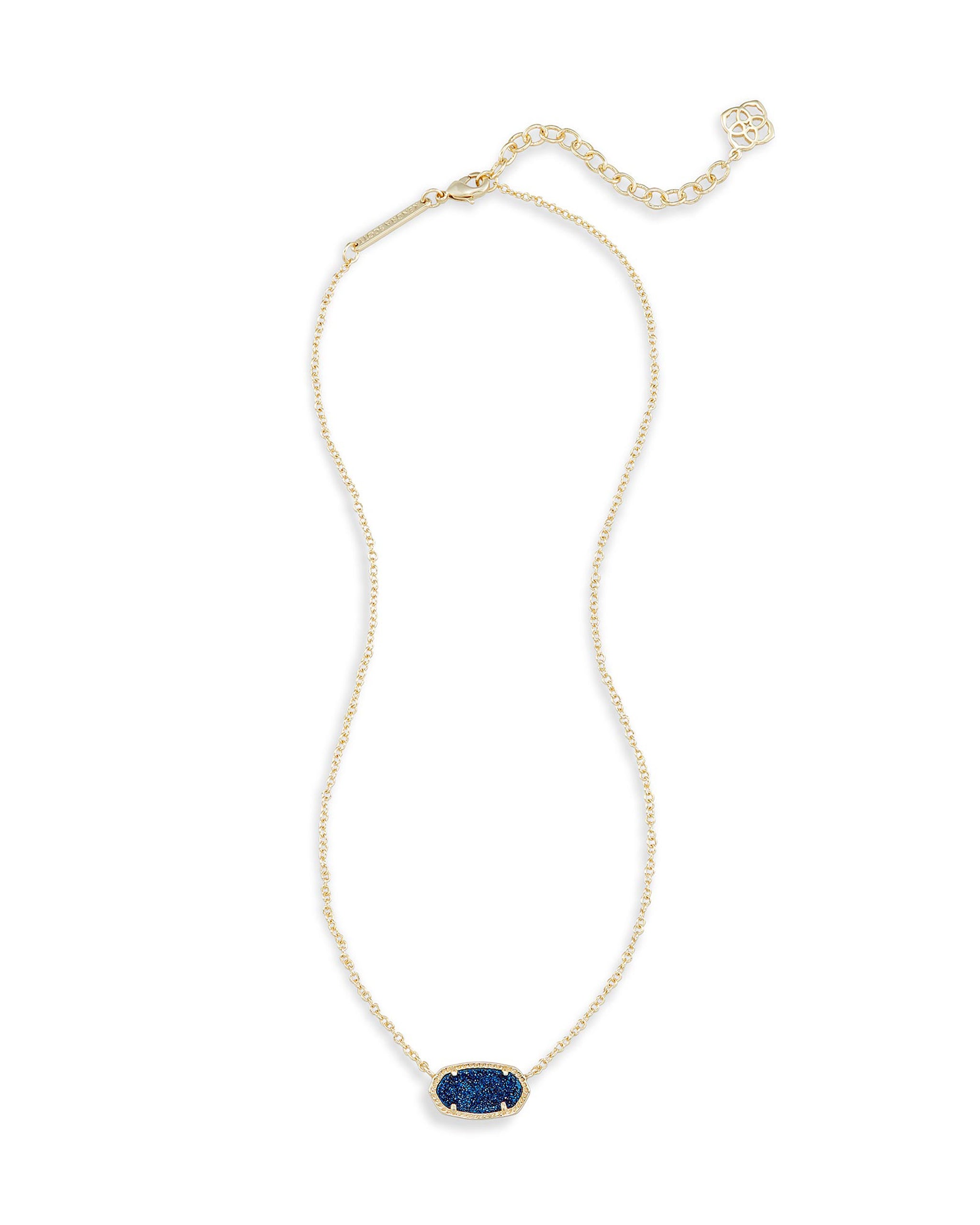 Kendra Scott Elisa Oval Pendant Necklace in Blue Drusy and Gold Plated