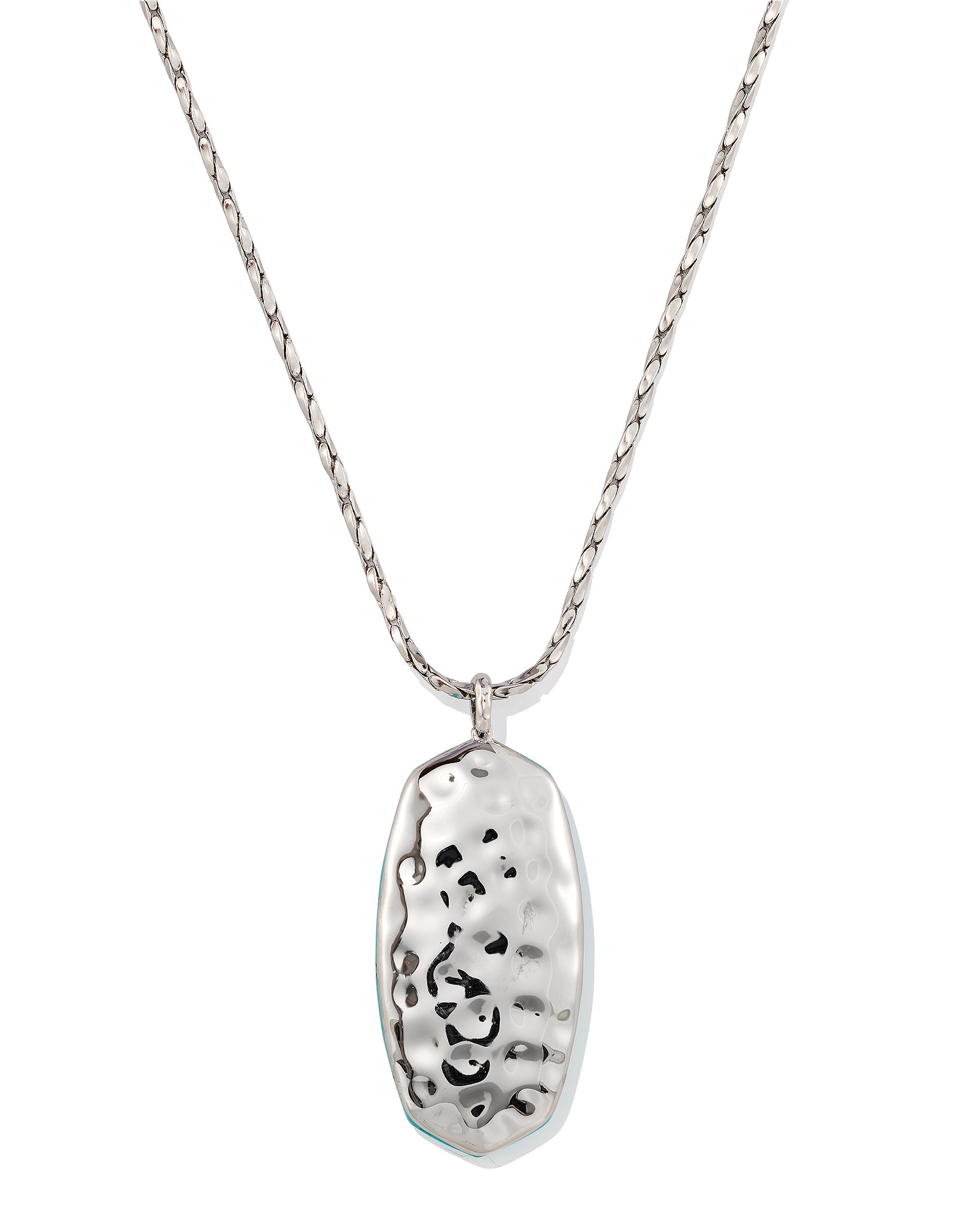 Kendra Scott Danielle Riveted Reversible Long Pendant Necklace in Variegated Turquoise Magnesite and Rhodium