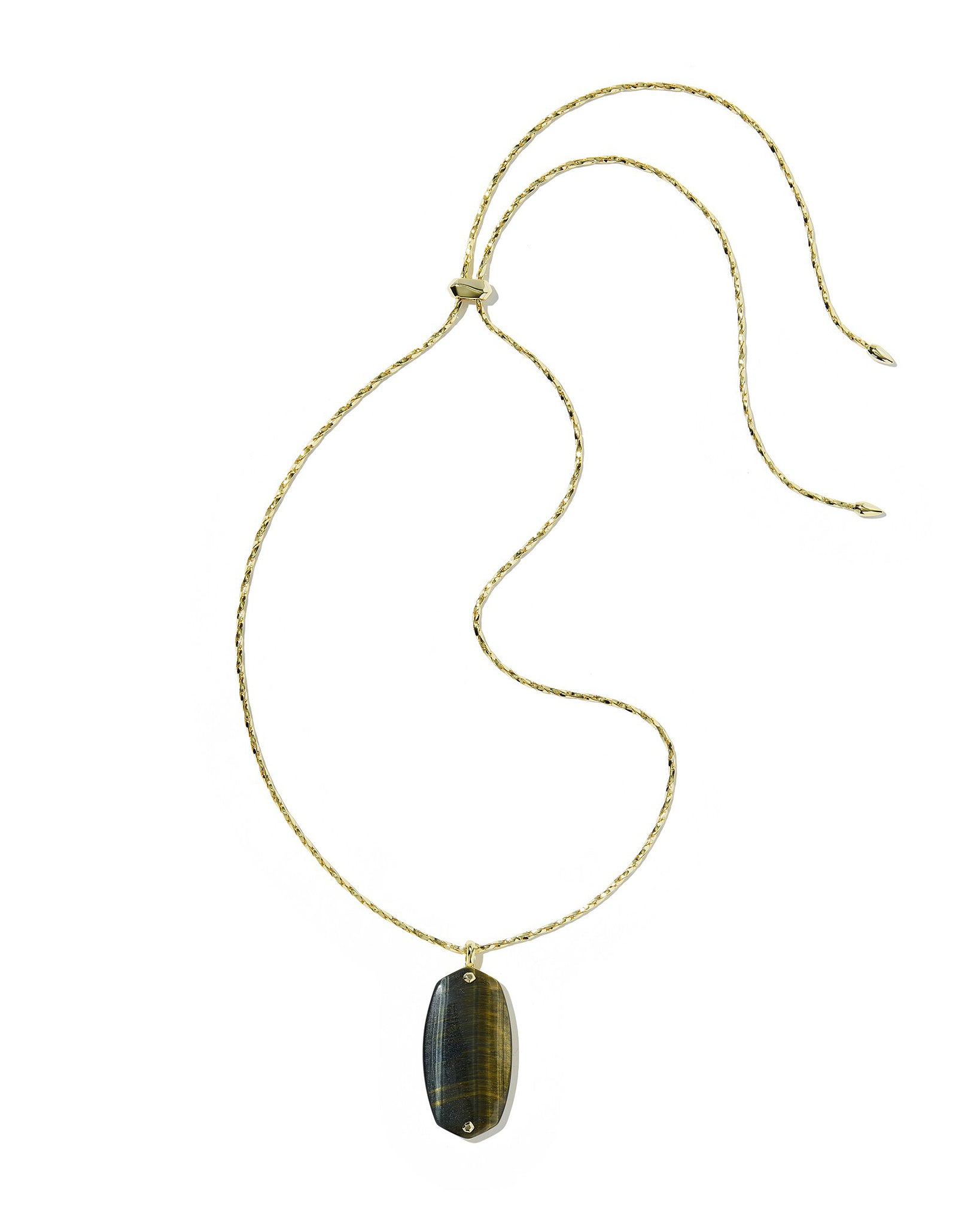 Kendra Scott Danielle Riveted Reversible Long Pendant Necklace in Dark Brown Hawks Eye and Gold Plated