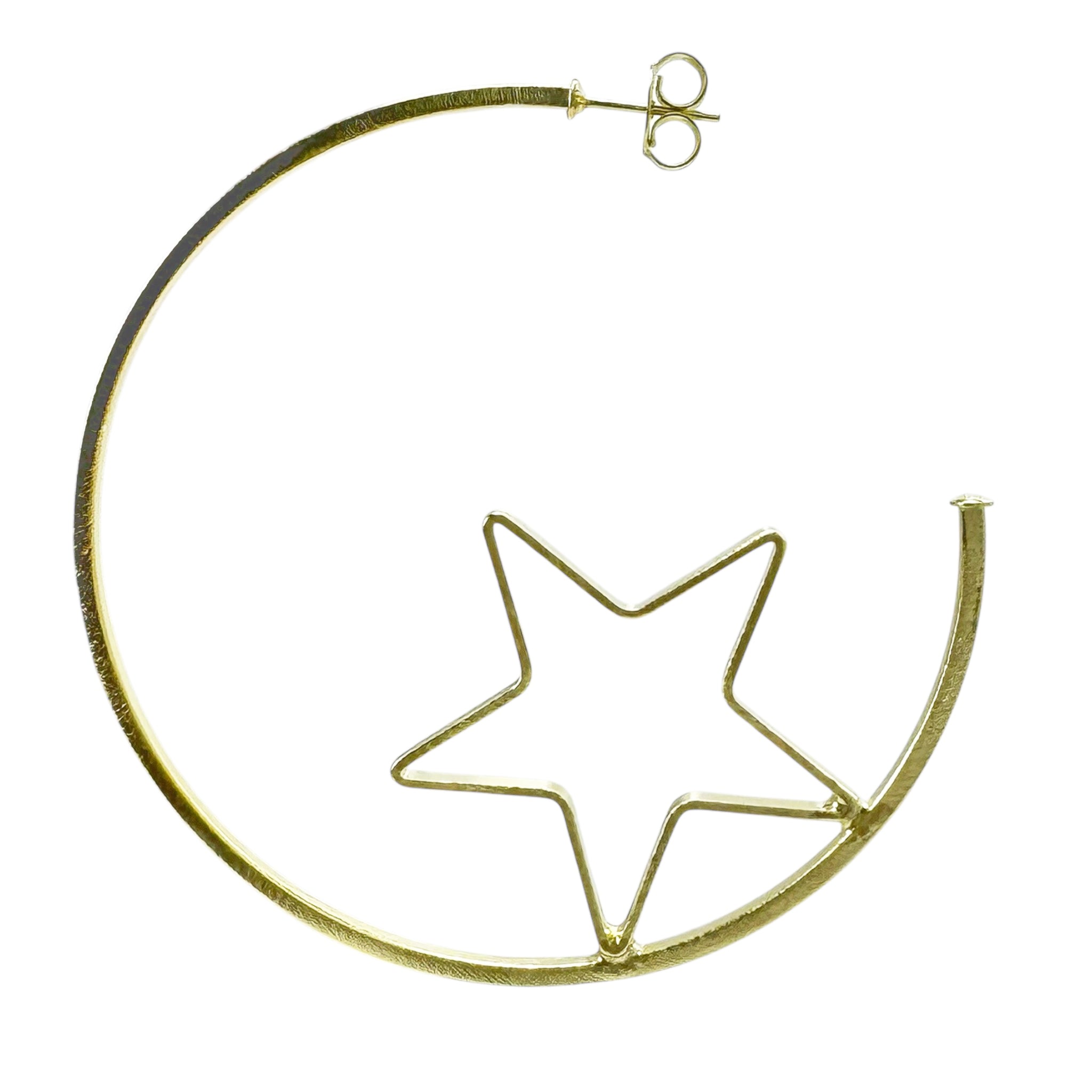 Sheila Fajl Large Star Gazing Statement Hoop Earrings in Brushed Gold Plated