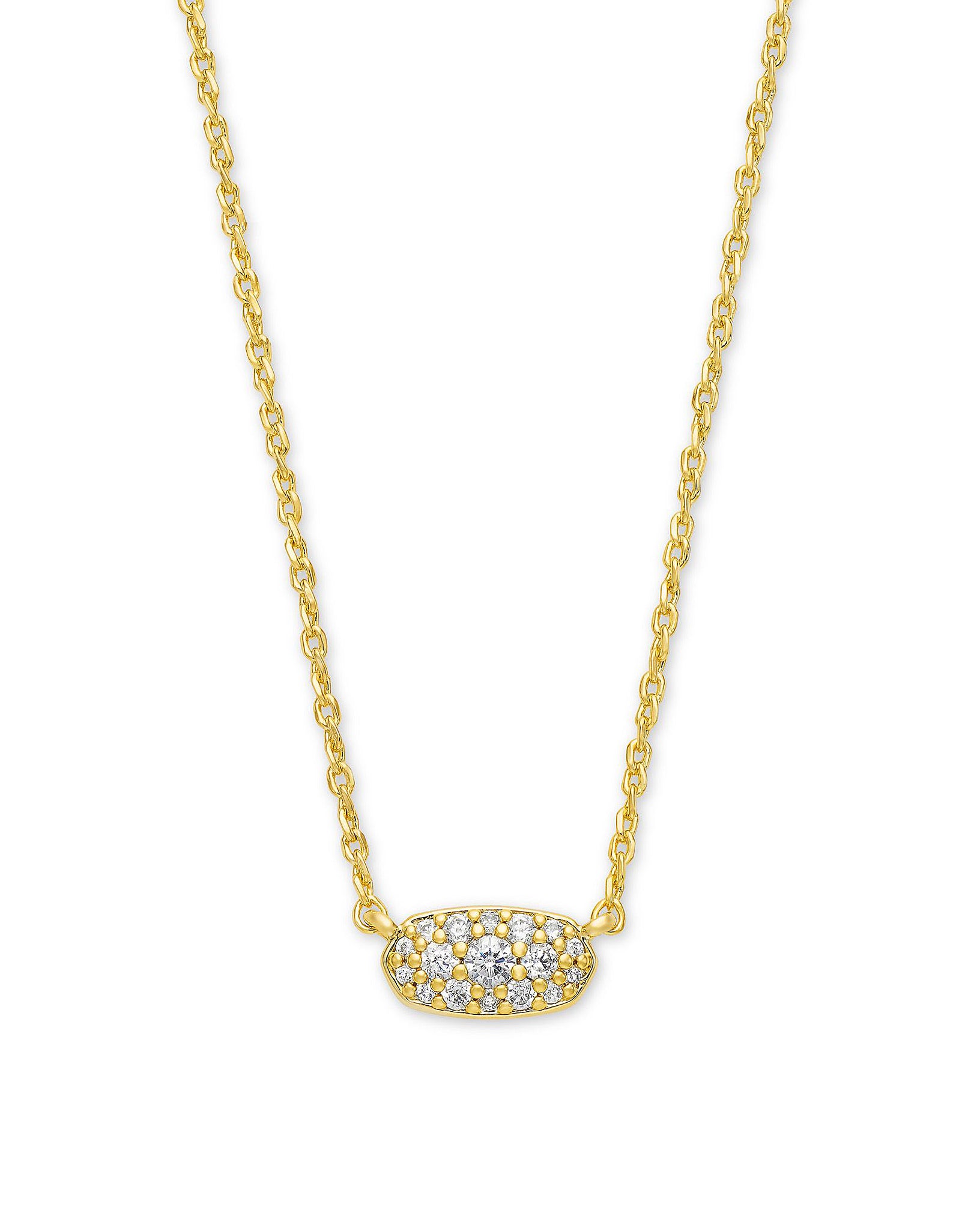 Kendra Scott Grayson Oval Pendant Necklace in White Crystal and Gold Plated