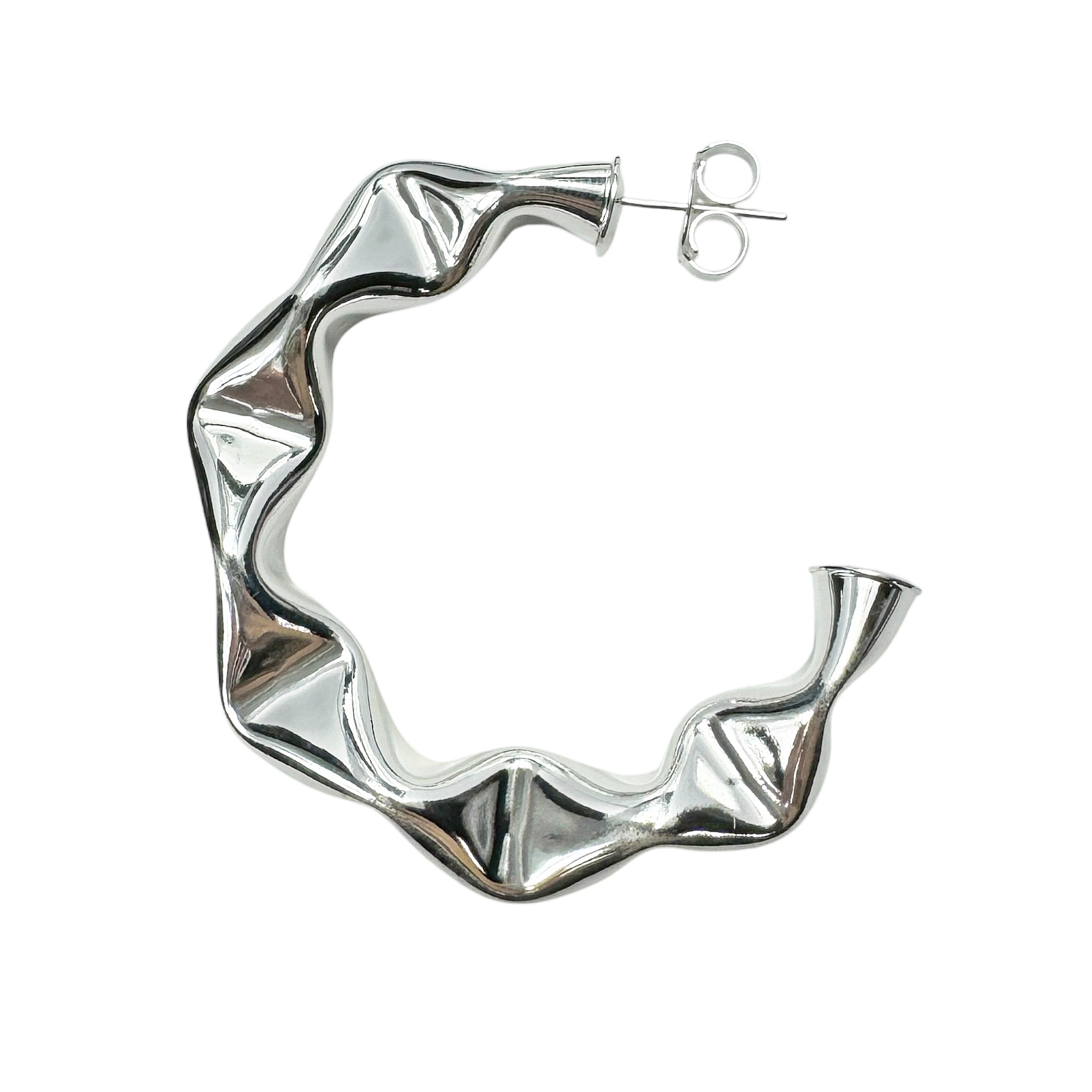 Sheila Fajl Large Wrinkled Hoop Earrings in Polished Silver Plated