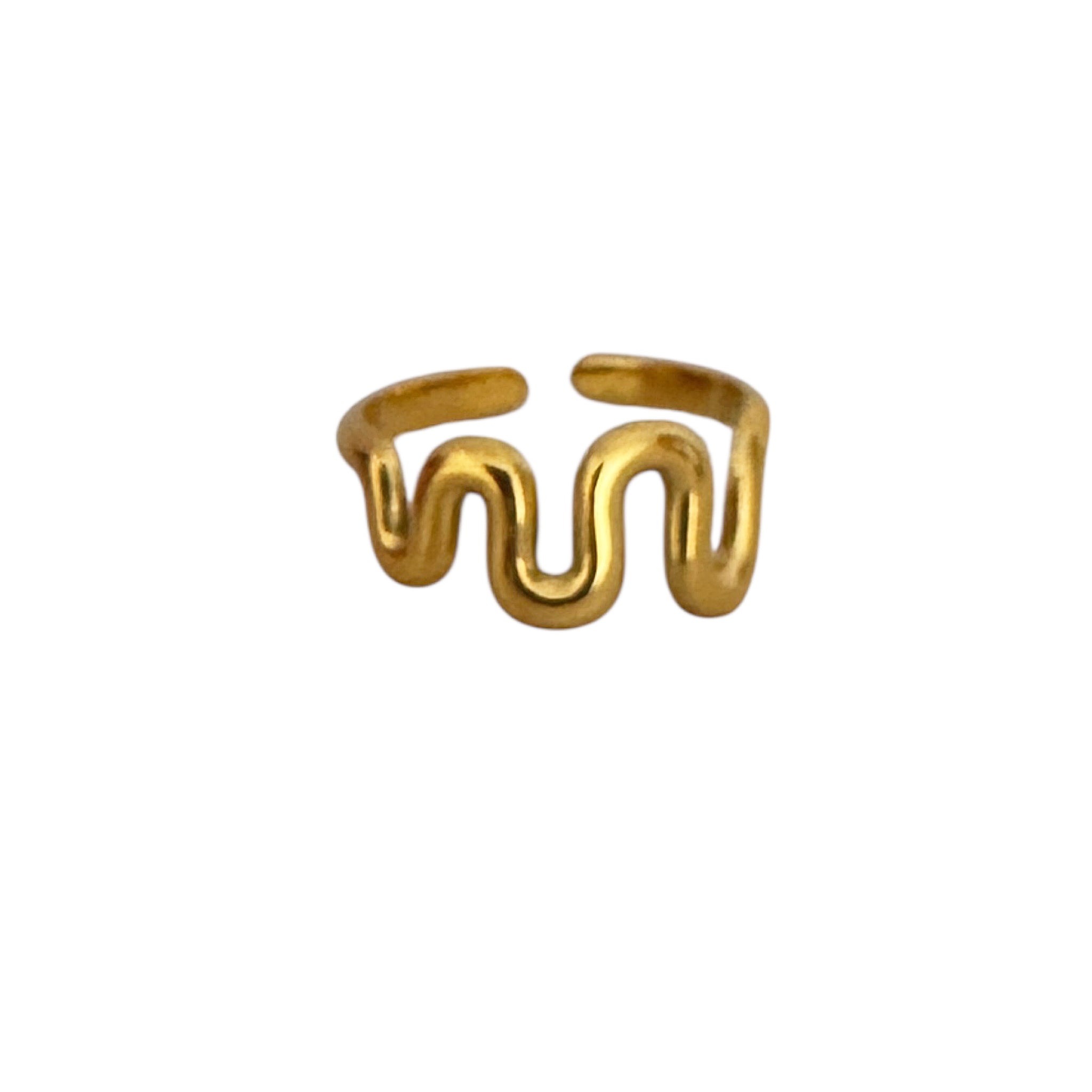 Peter and June Alma Wavy Adjustable Band Ring in Polished 18k Gold Plated